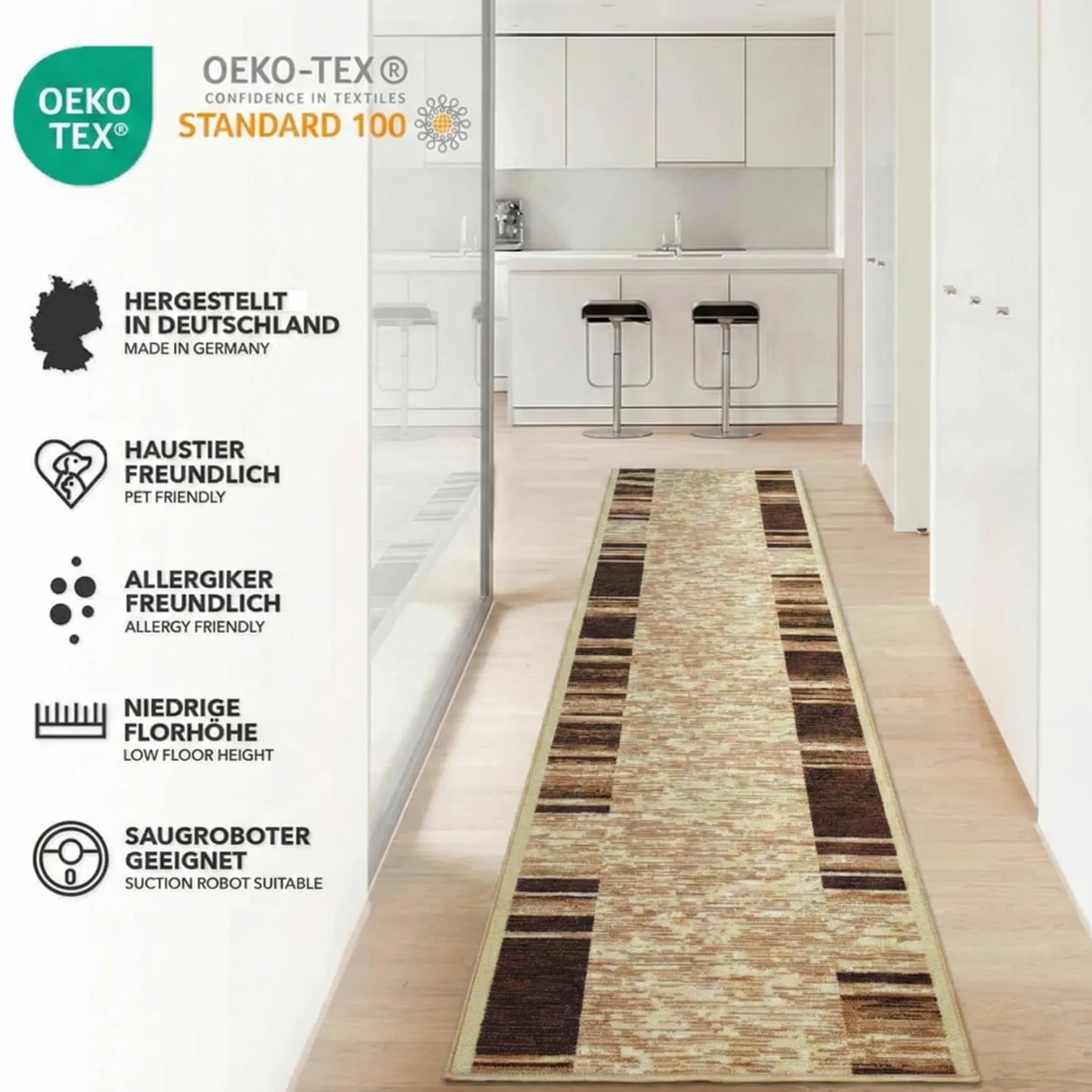 Floordirekt Tapis de couloir Navona - Pour cuisine, couloir et salon - Tapis à boucles fines - Antidérapant et antistatique - Tapis de couloir (beige, 80 x 300 cm)