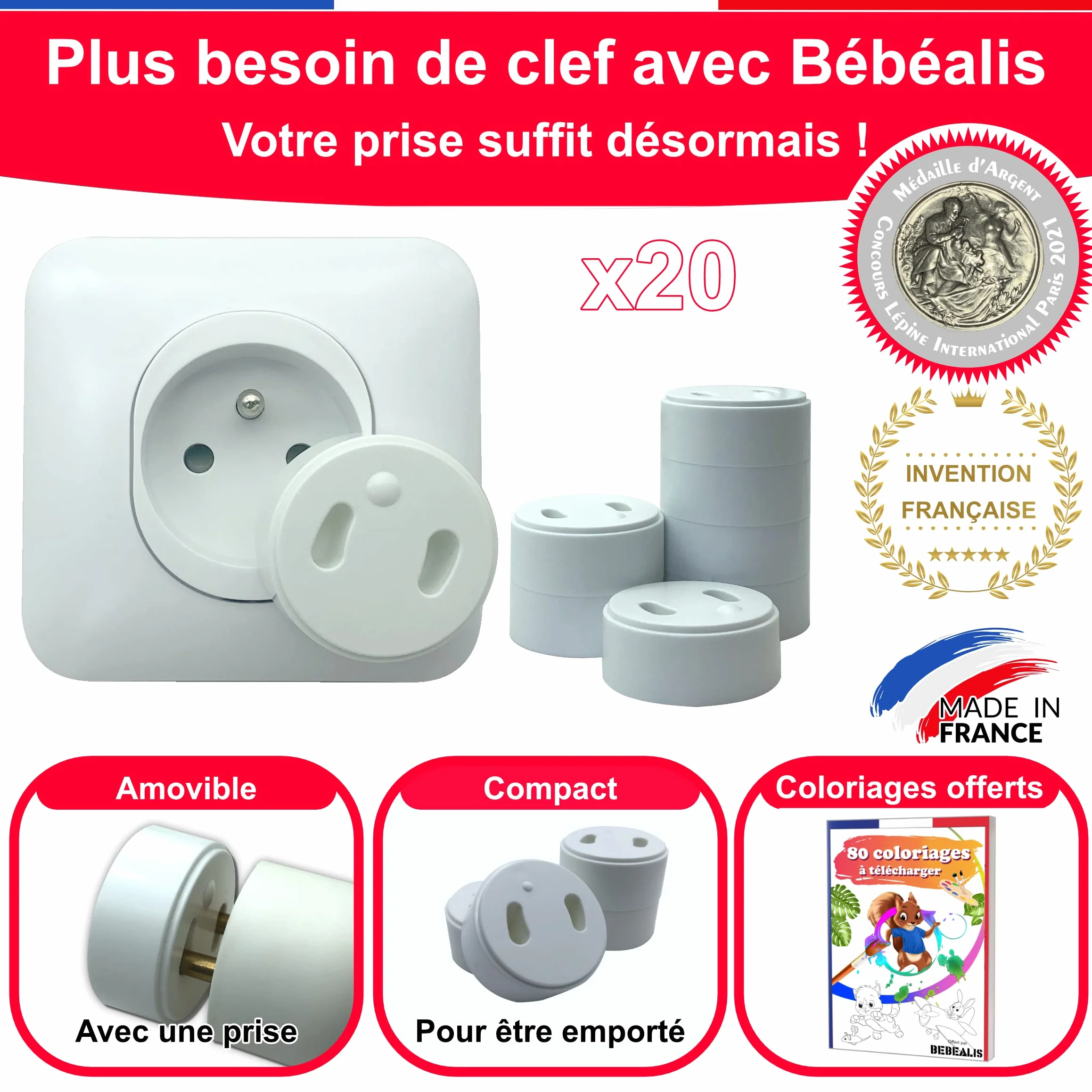 Cache Prise Bébé Français Sans Clef Ni Adhésif - Protection Prise Électrique Sécurité Domestique - Fabriqué en France