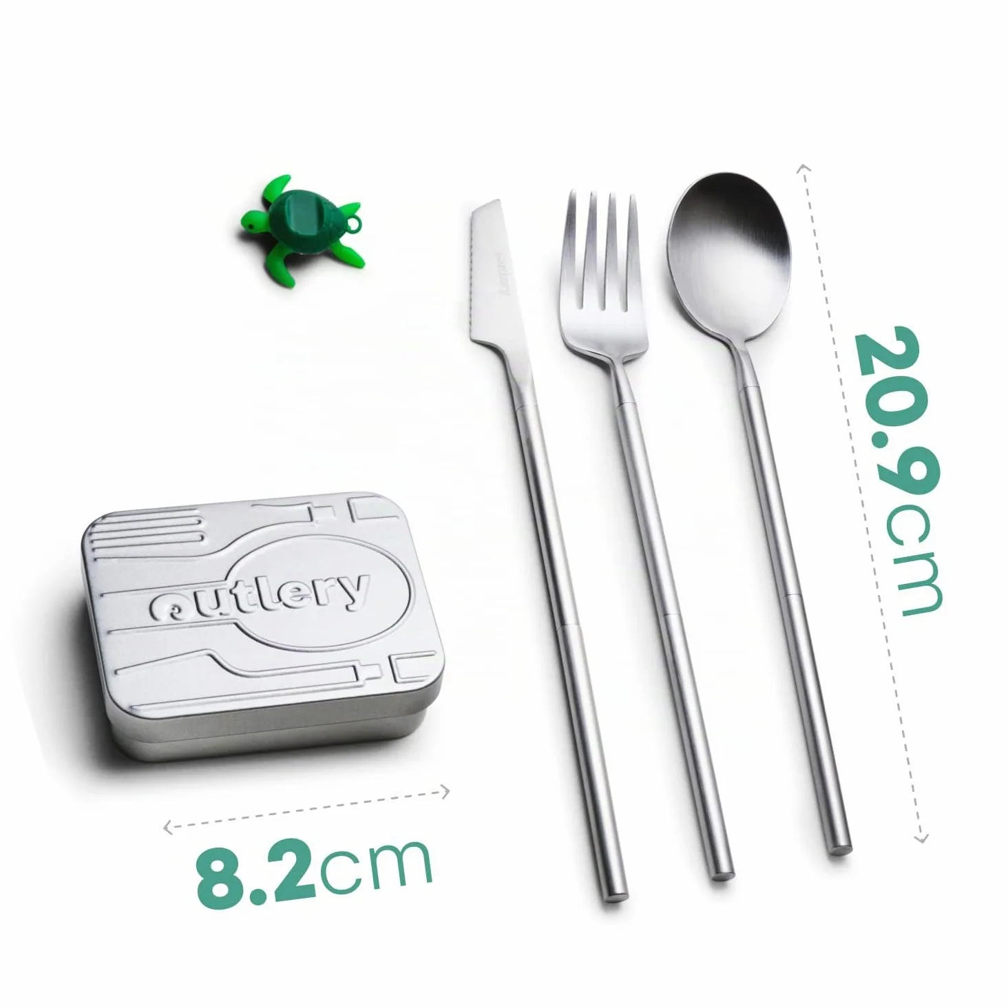 Outlery | Set de Couverts de Voyage Portables et Réutilisables en Acier Inoxydable (Argent Brut) - Étui de Voyage Inclus pour un Transport Facile