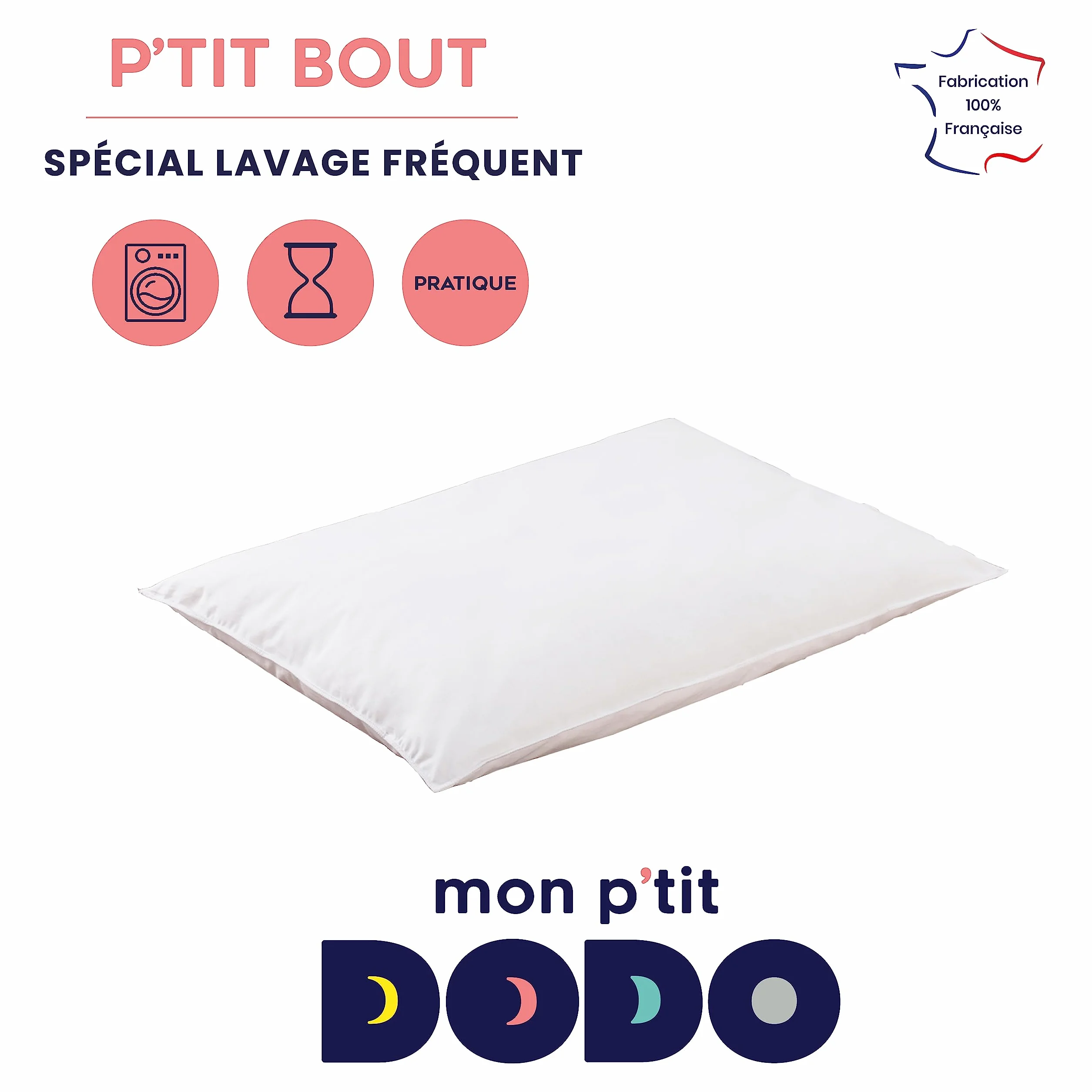 DODO Mon P'TIT Oreiller P'TIT Bout 40x60 Blanc Fabrication française