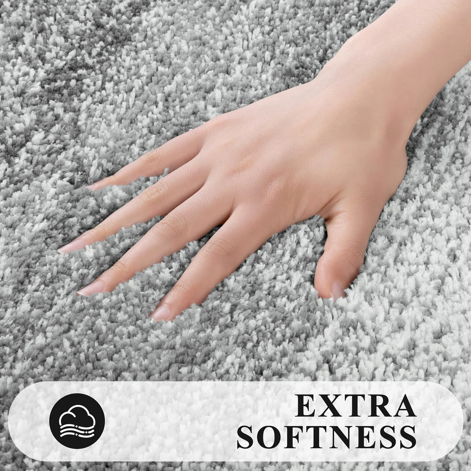Pauwer Lot de 3 tapis de salle de bain à poils longs avec contour en forme de U et peluche absorbante, en microfibre absorbante, lavable en machine, gris