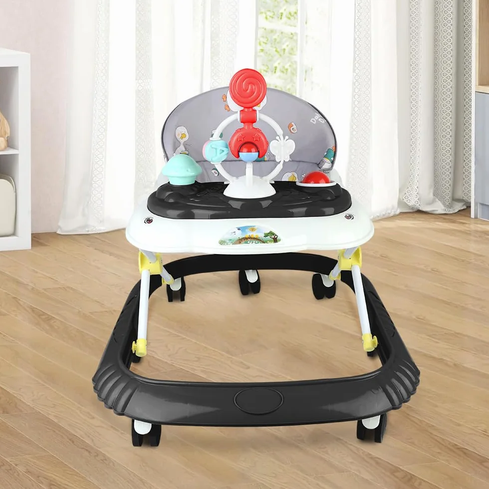 OHMG Trotteur Babywalker 5 en 1 Chariot d'éveil et de marche avec Fonction basculante Transat, Lumière, Musique, Table à manger Pliable