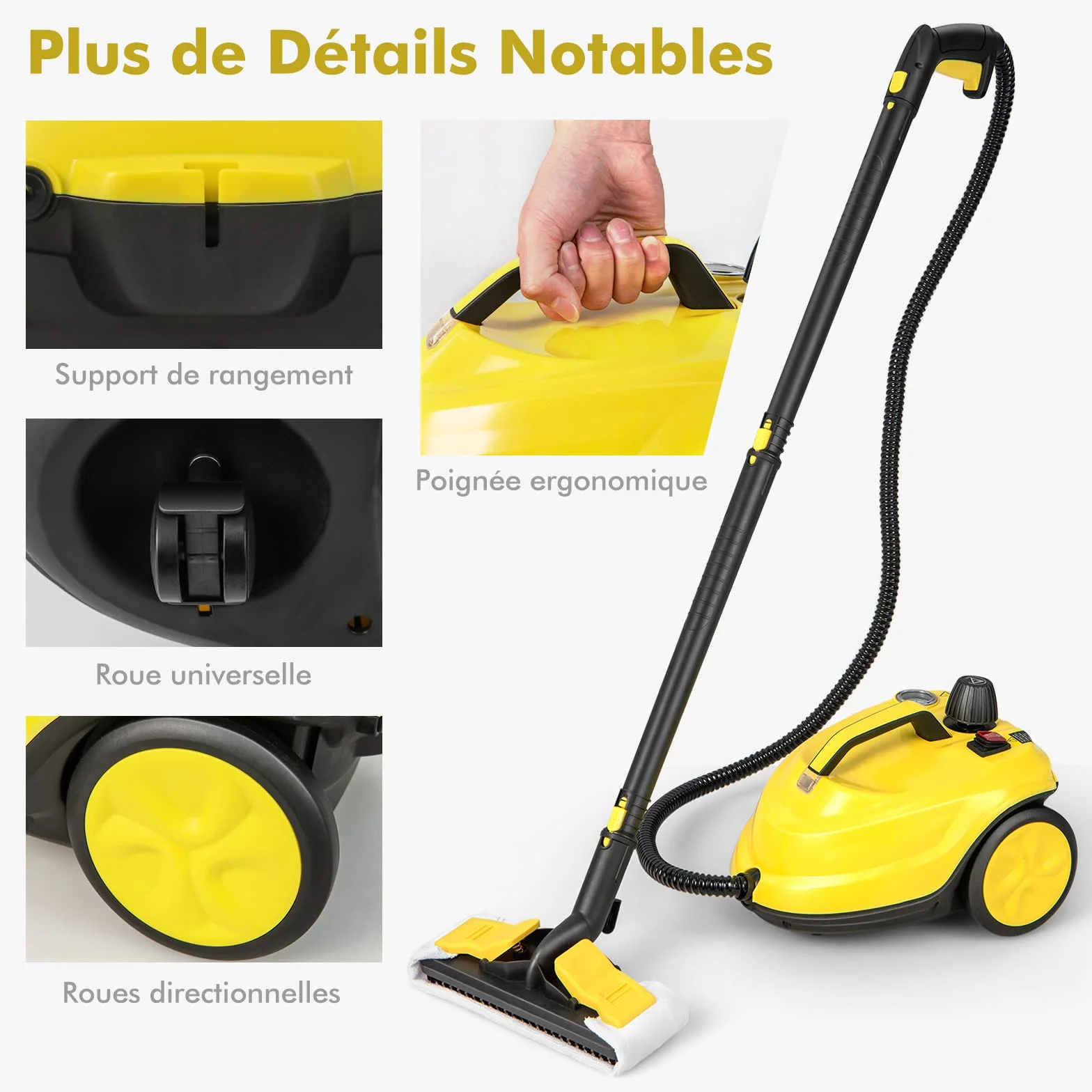 COSTWAY Nettoyeur Vapeur Haute Pression 2000W 13 Accessoires 5 Bars 1.8L Jaune