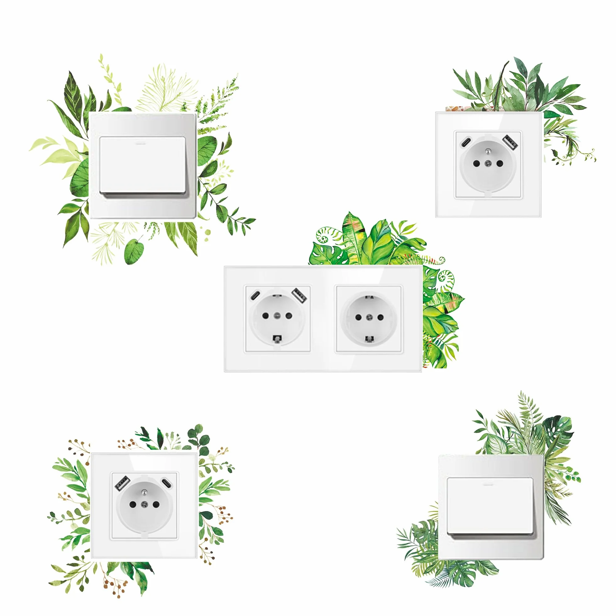 Lot de 5 autocollants pour interrupteur mural décoratif - Autocollant végétal