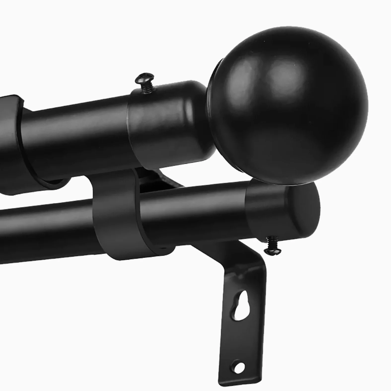 Tringle à Rideau Double Moderne et Robuste avec extrémité Sphérique en Métal, Double Tringle à Rideau Extensible pour Cuisine, Chambre à Coucher, Fenêtre, Bureau, Noir