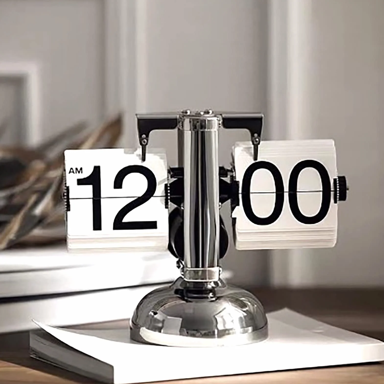 Flip Clock Horloge De Bureau à Rabat Rétro Numérique Mécanique à Bascule Auto Blanc