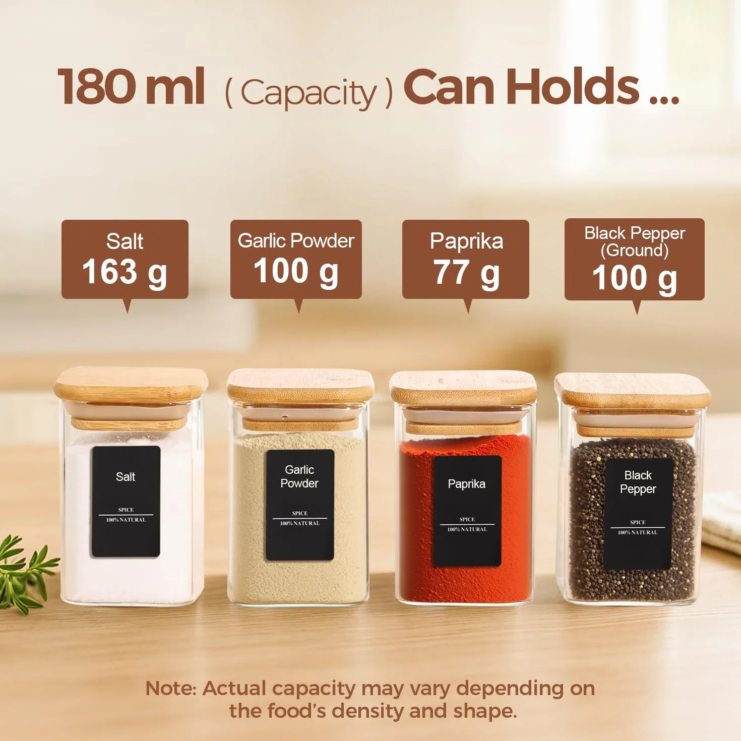 ComSaf Pots à Épices 180 Ml 16 Pièces, Bocaux en Verre Hermétiques avec Couvercle, Rangement Cuisine