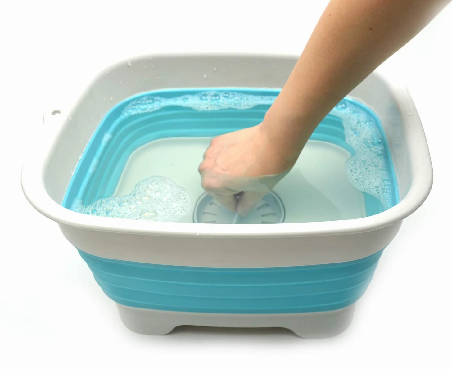 SAMMART Bassine à vaisselle pliable de 9,1 l, avec bouchon de vidange - Lavabo pliable - Bac de rangement de cuisine pour économiser de l’espace (Gris/Bleu vif)