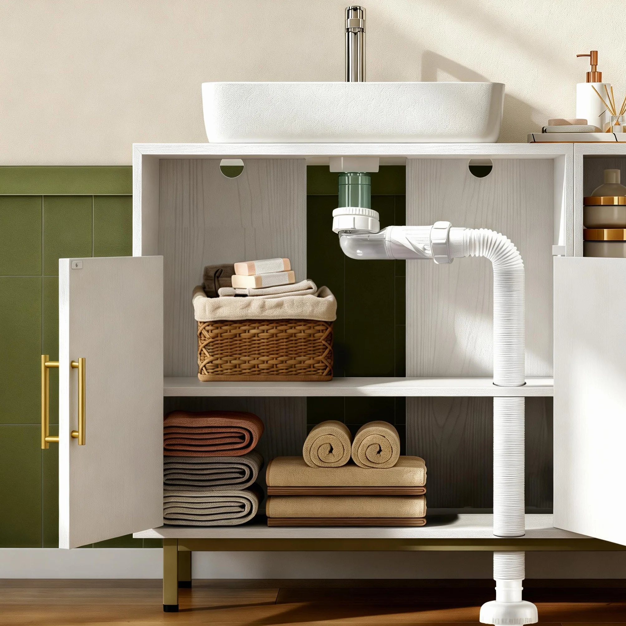 Siphon Lavabo Extra Plat Réglable 1 1/4" Anti-Odeurs Blanc