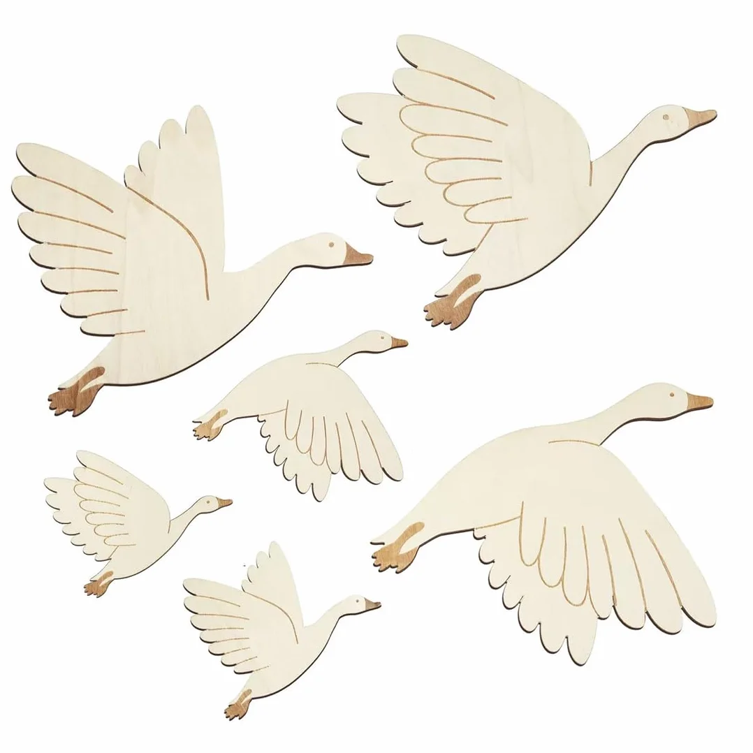 Autocollant Mural Enfant Cygne Décoration Murale en Bois 6 Pièces