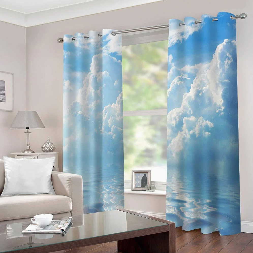 Rideaux Et Draperies Intérieurs 3D Ciel Bleu Nuage Blanc Paysage Motif Rideau Occultant À Oeillets Decoration Salon Chambre Maison pour Enfant Adulte 2 Pièces 280x160Cm Design Moderne Imprimé
