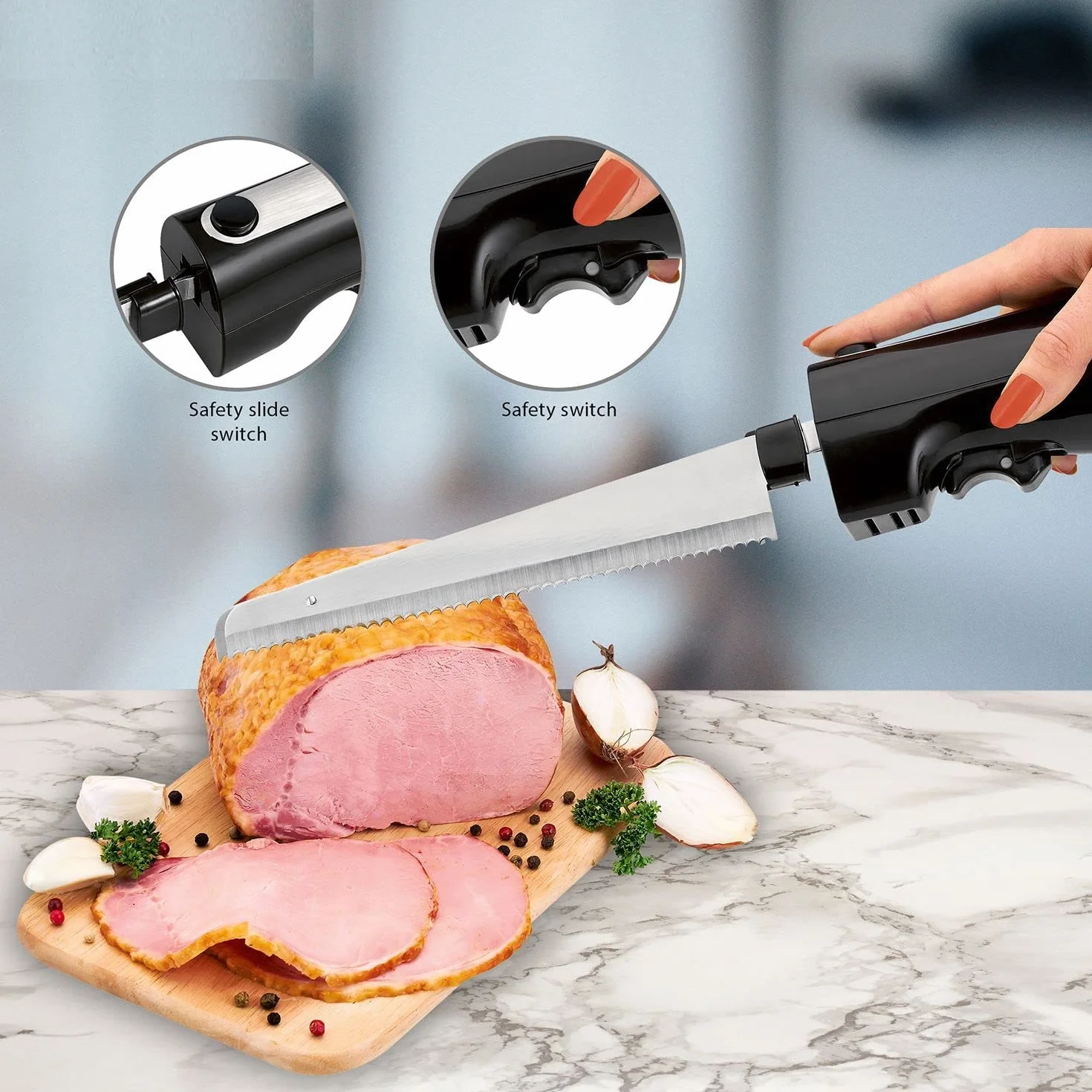 Couteau électrique viande pain double lame inoxydable 120 watts noir