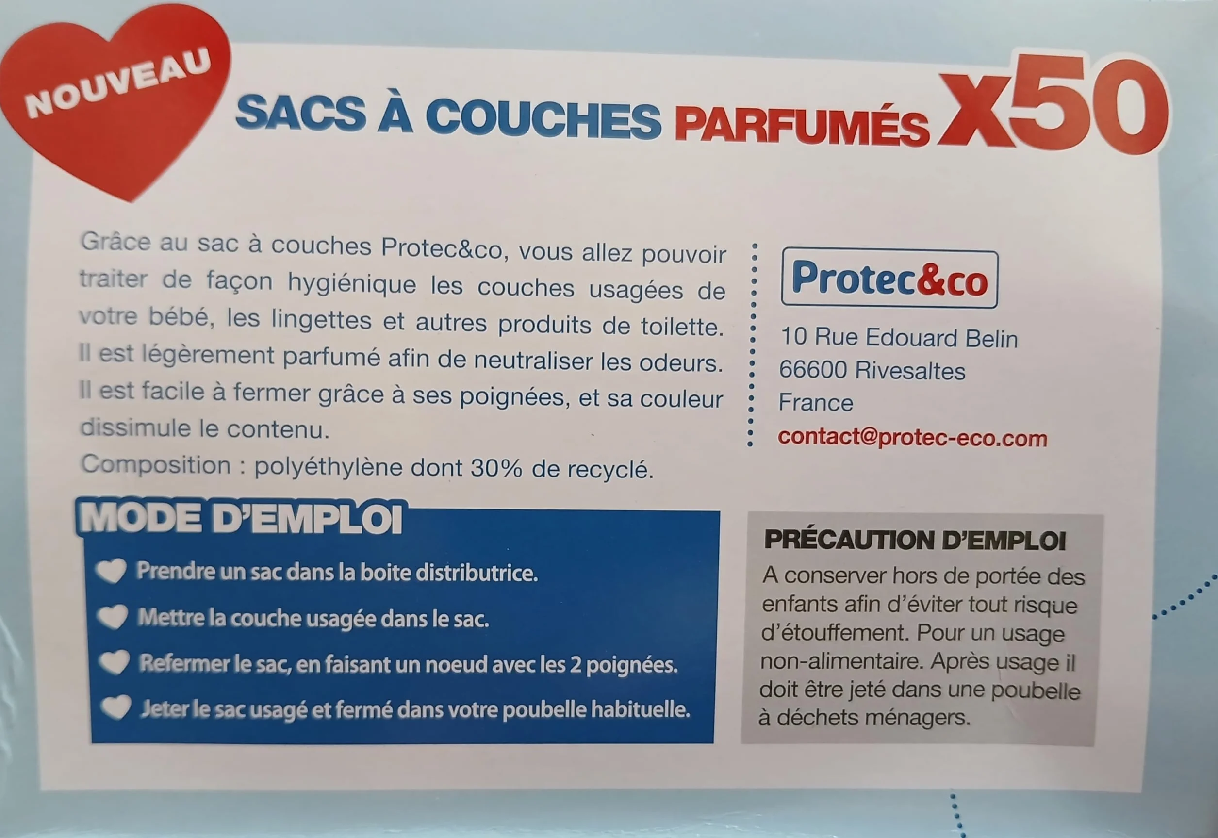 PROTEC&CO Sac à couches Parfumé Opaque Hygiénique 100 sacs x2 Etuis