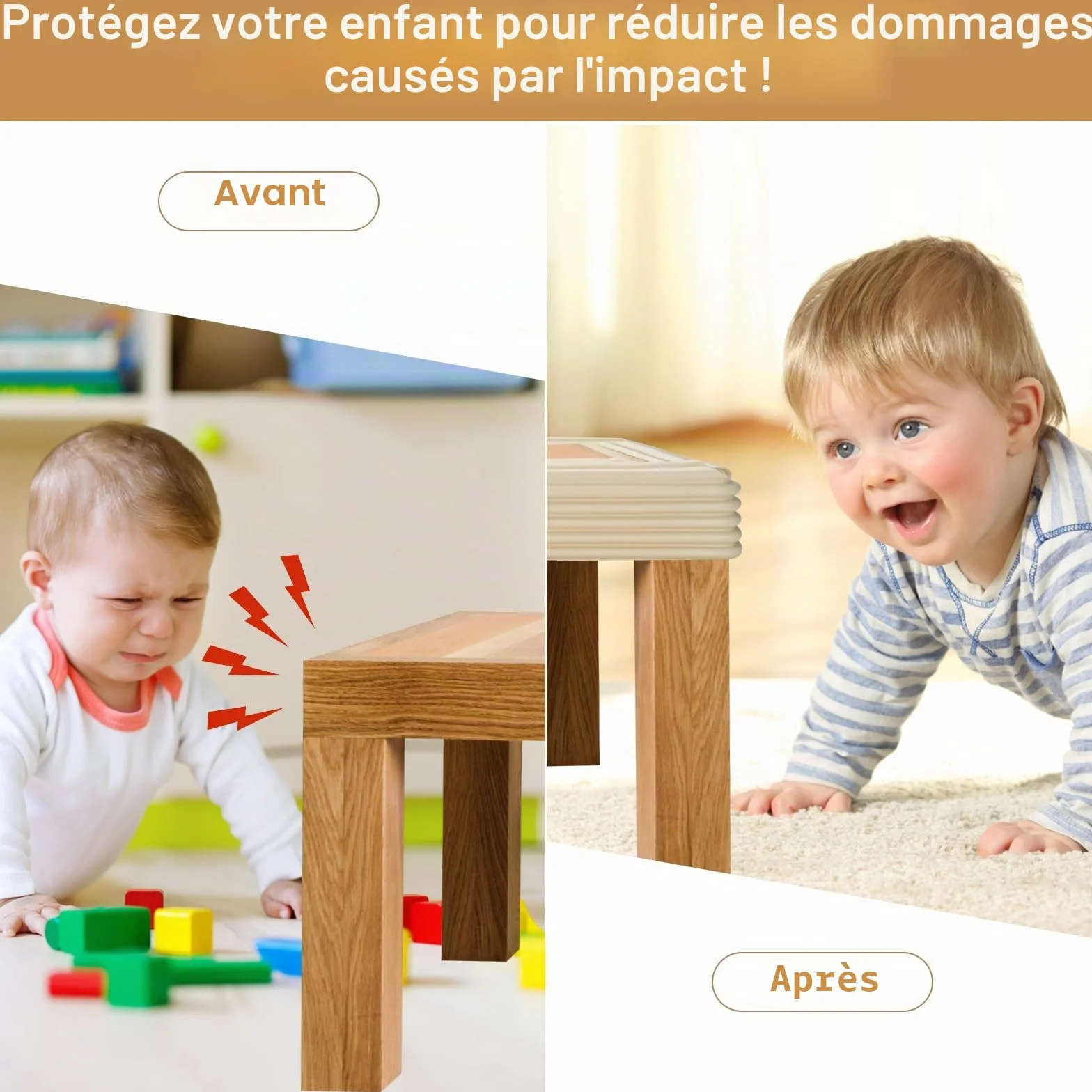 Protection d'Angles et Rebords pour Bébé Élastique 20cm Coussin Beige