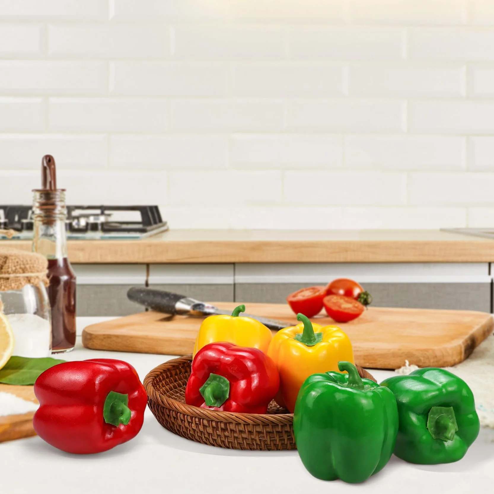 Lorigun Poivrons Artificiels 6Pcs Rouge Vert Jaune Légumes Décoratifs en Mousse