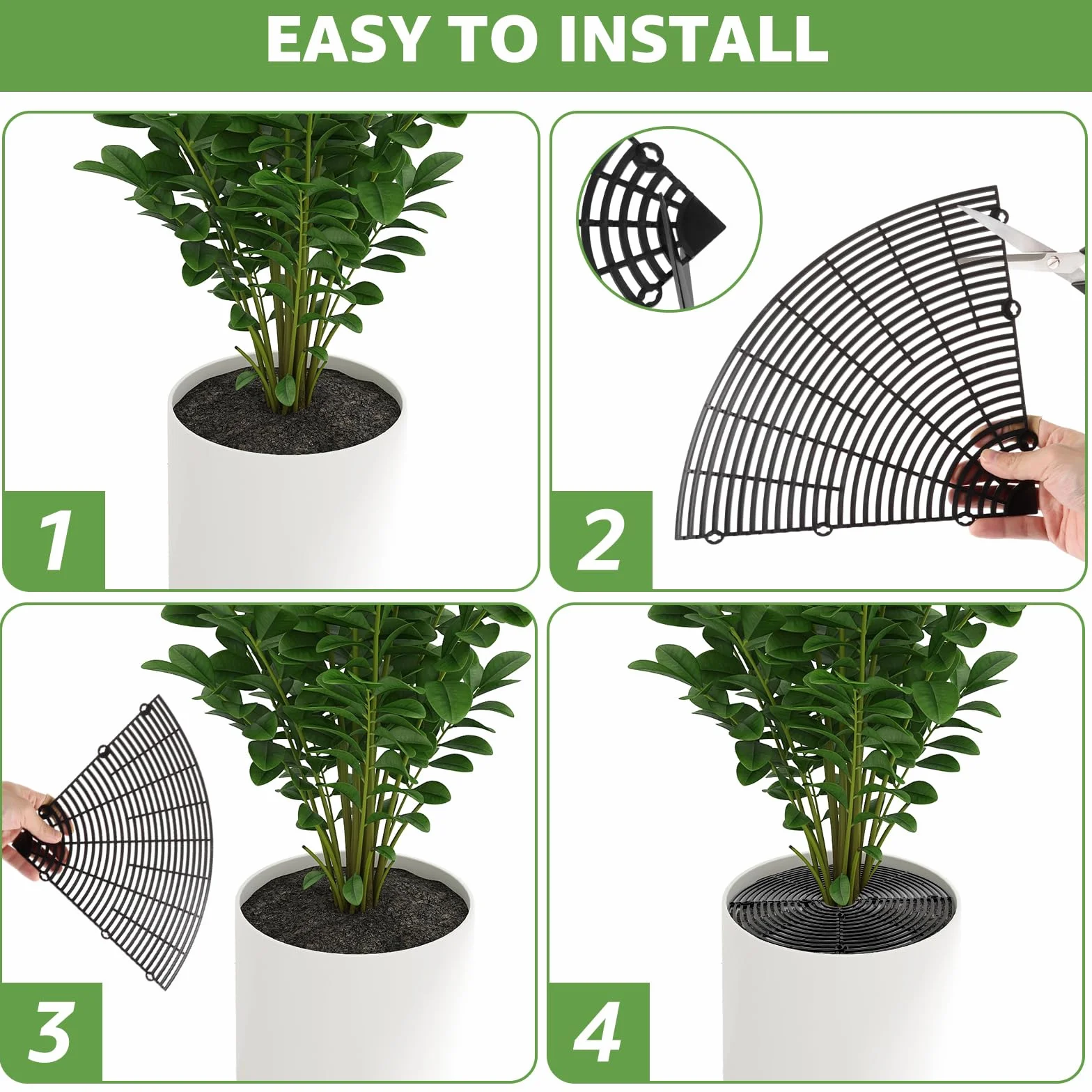 JMIATRY Lot de 5 grilles de protection pour pots de fleurs 30 cm + 52 cm noires