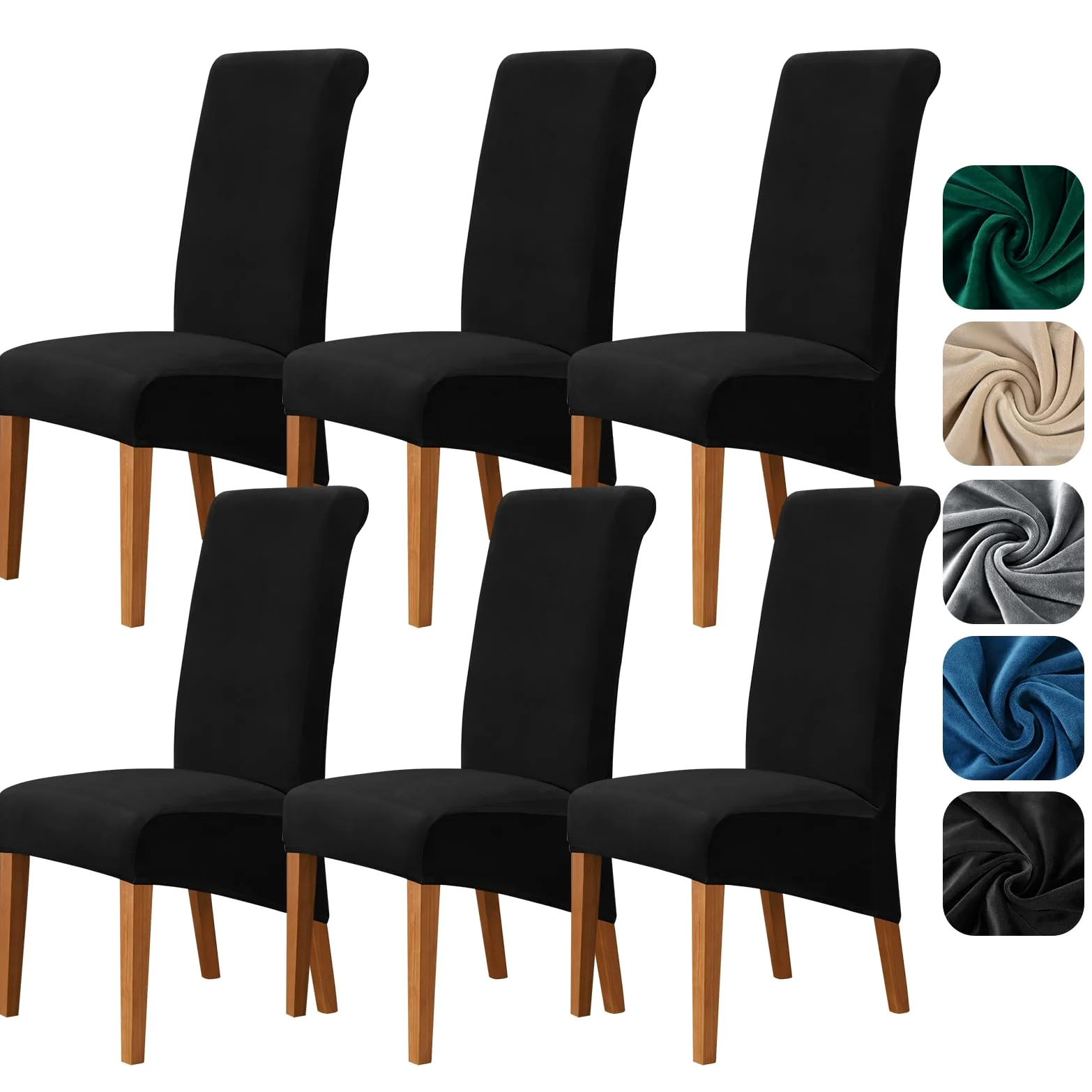 Alishomtll Lot de 6 housses de chaise à dossier haut en velours extensible, lavables et amovibles pour chaises de salle à manger, cuisine, banquet, fête de mariage (noir, 6 pièces)