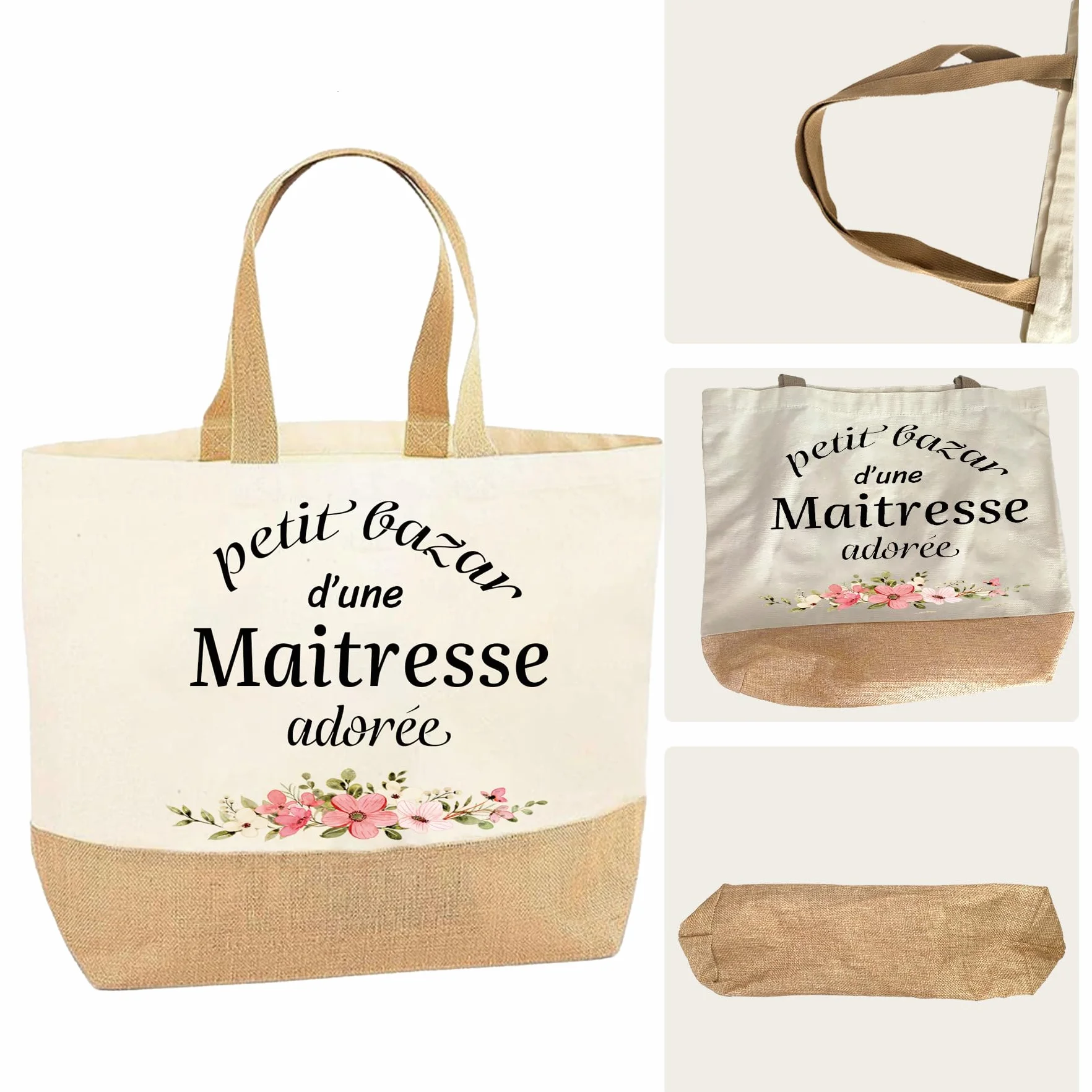 Sac Tote Bag Maitresse Trousse Maquillage Porte Clé Cadeau Fin d'Année Noël