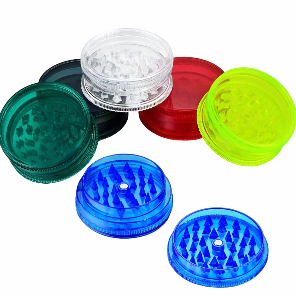 Moulins à herbes en plastique 60mm 3 pièces avec couvercle magnétique étanche Pack x6