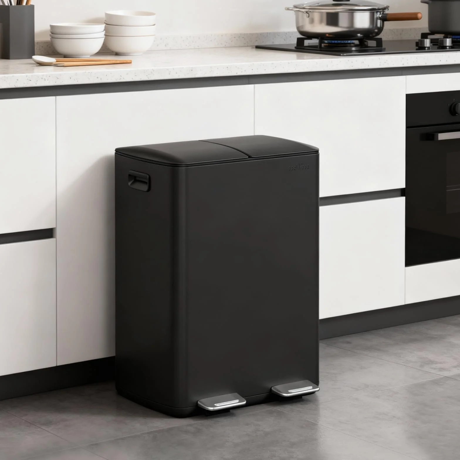 Poubelle à Double Compartiment 2x30L Acier Inoxydable Pédale Tri Sélectif 60L