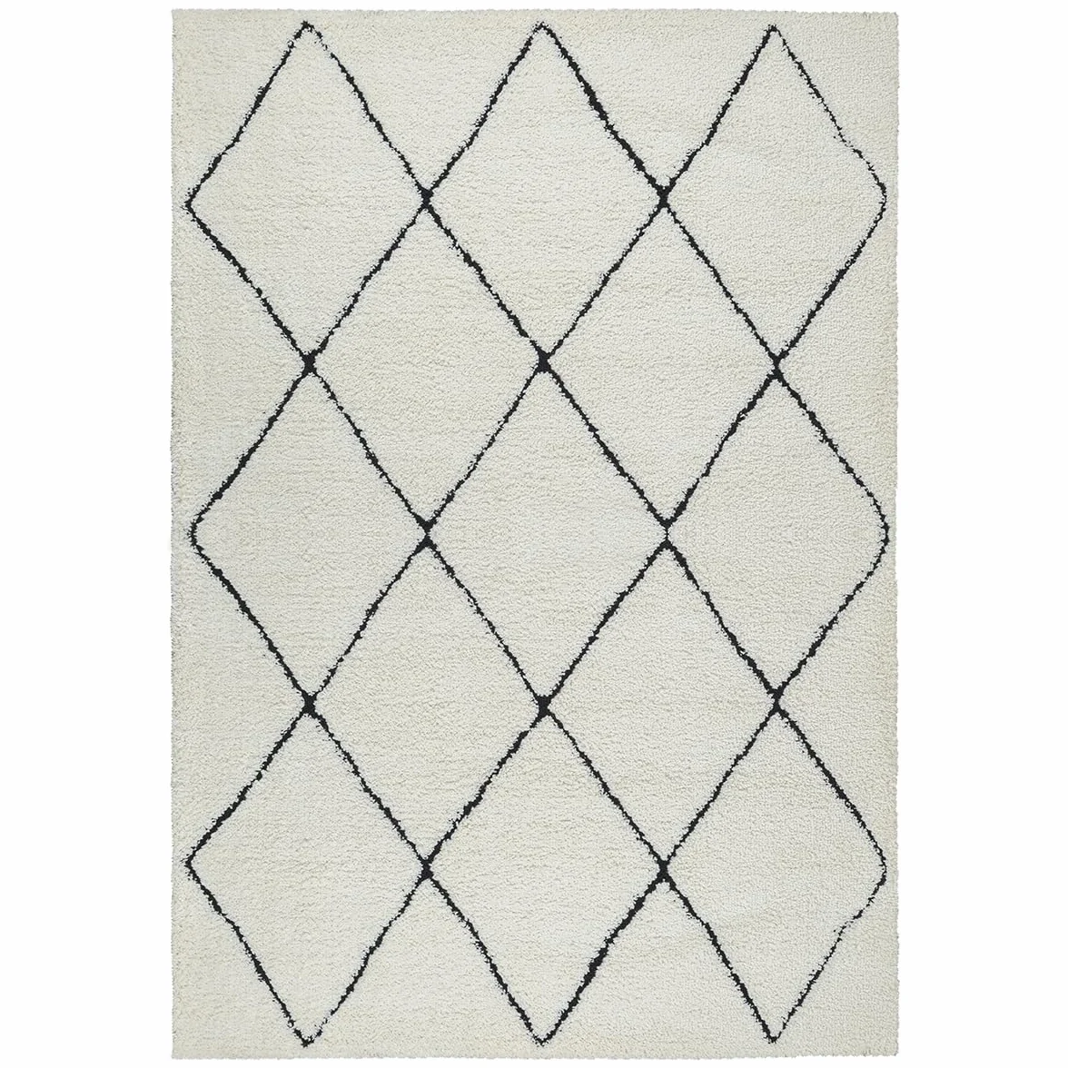 Bahar Shaggy Tapis de Salon à Poils Longs 160 x 230 cm Crème/Noir