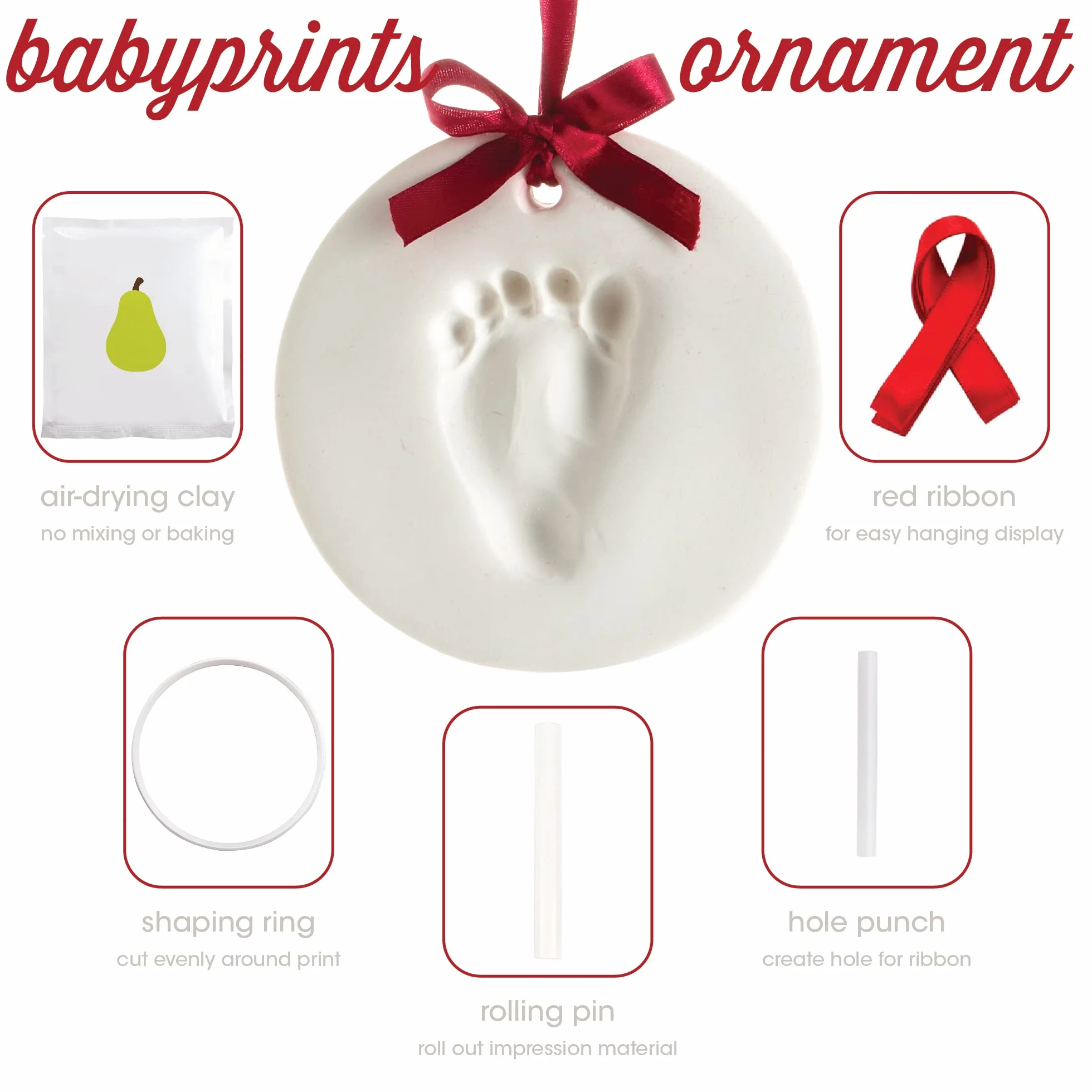 Pearhead Ornement Souvenir Empreinte Main/Pied, Blanc