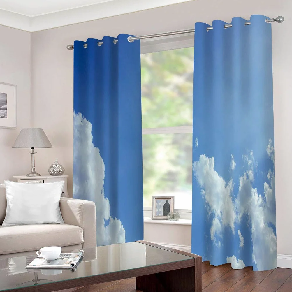 Rideaux Et Draperies Intérieurs 3D Ciel Bleu Nuage Blanc Paysage Motif Rideau Occultant À Oeillets Decoration Salon Chambre Maison pour Enfant Adulte 2 Pièces 280x160Cm Design Moderne Imprimé