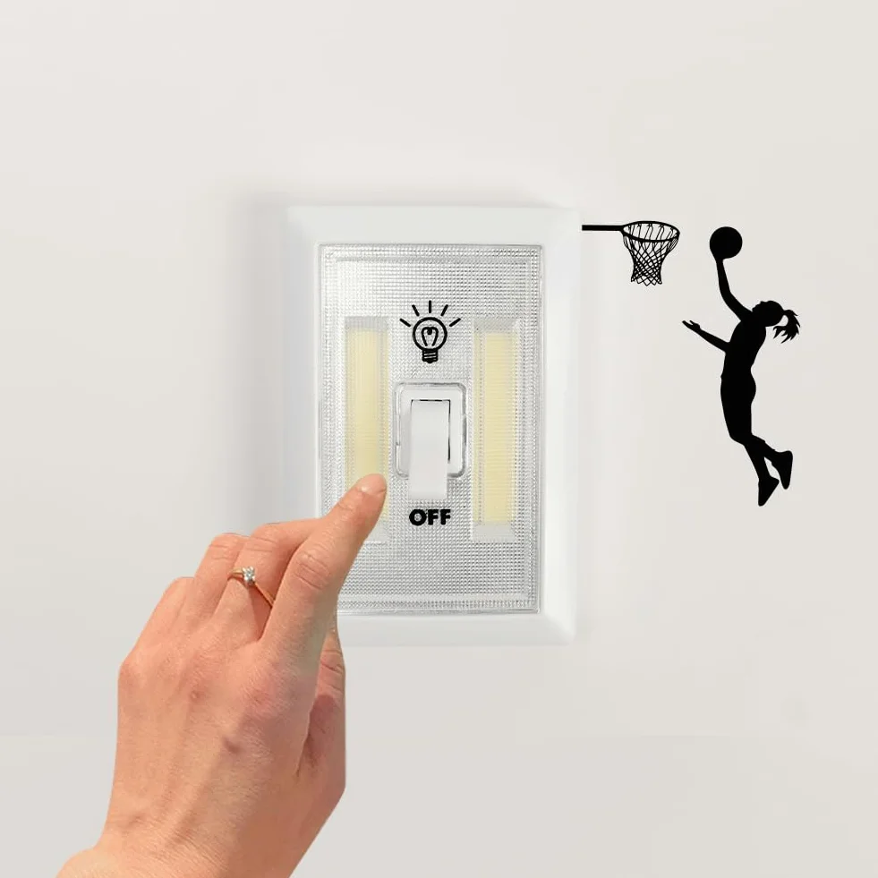 AHANDMAKER Lot de 6 autocollants pour interrupteur avec silhouette de joueur de basket-ball - Autocollant mural Jouer au basket-ball