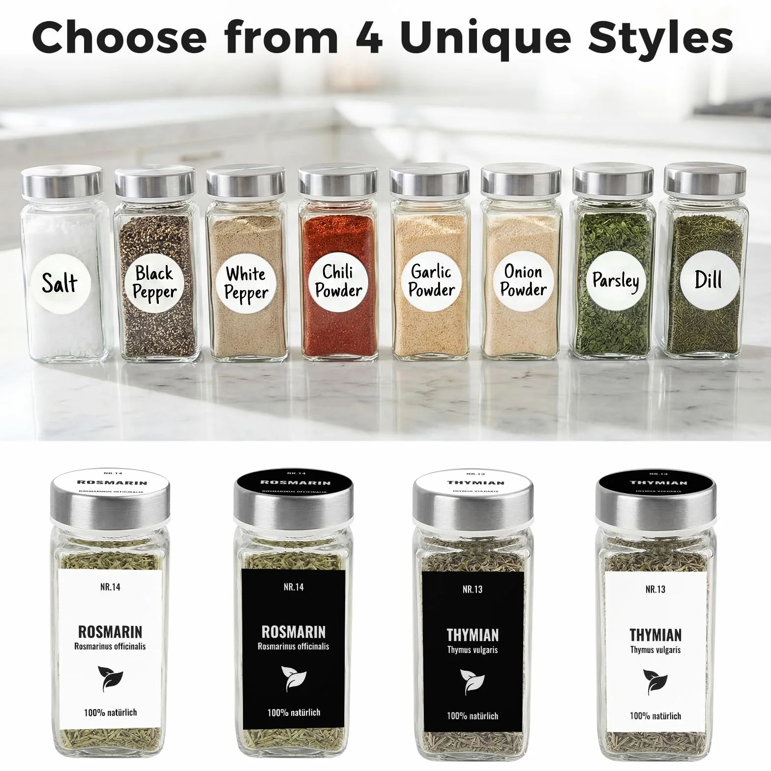 Bocaux à Épices Verre Carré 120ml 24 Pièces avec Couvercle Acier Inoxydable Rangement Cuisine
