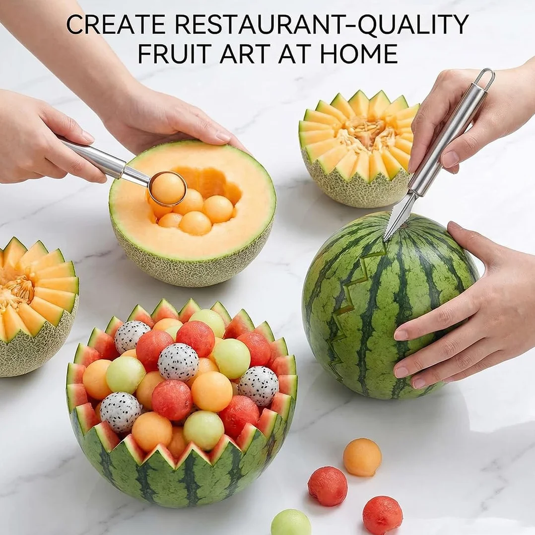 Set 4 en 1 Cuillère Parisienne à Melon Acier Inoxydable Ustensile de Cuisine