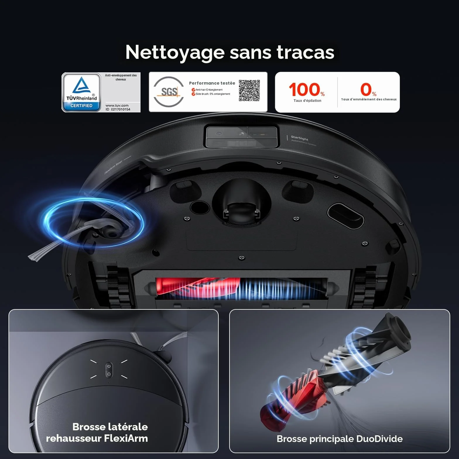 Roborock Saros 10R Robot Aspirateur Brosse Serpillère Relevables Extensibles Triple Système Anti-Enchevêtrement Station 4.0