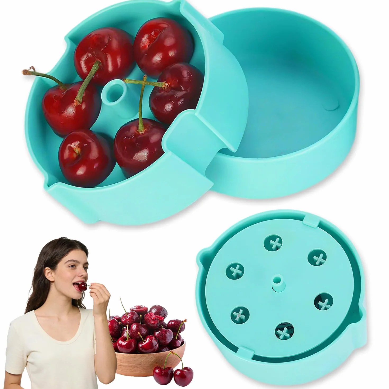 Dénoyauteur Pour Cerises Type Poussoir avec Bac de Récupération, Outil Multi pour Olives et Prunes