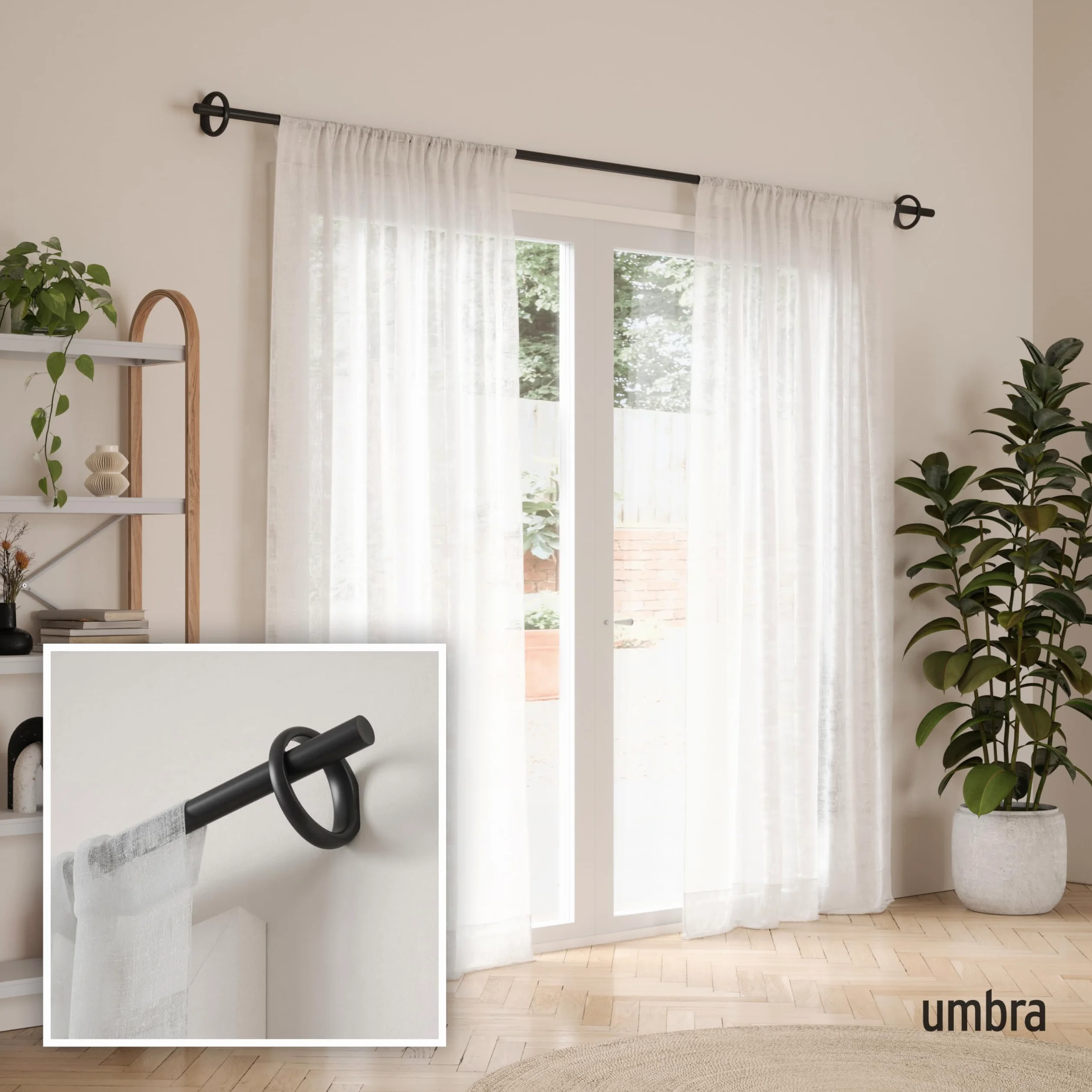 Umbra Ringlet Tringle à Rideaux Extensible, 2,5cm, 107-305 cm, 2 Embouts, Supports Muraux et Matériel De Fixation Inclus, Noir mat