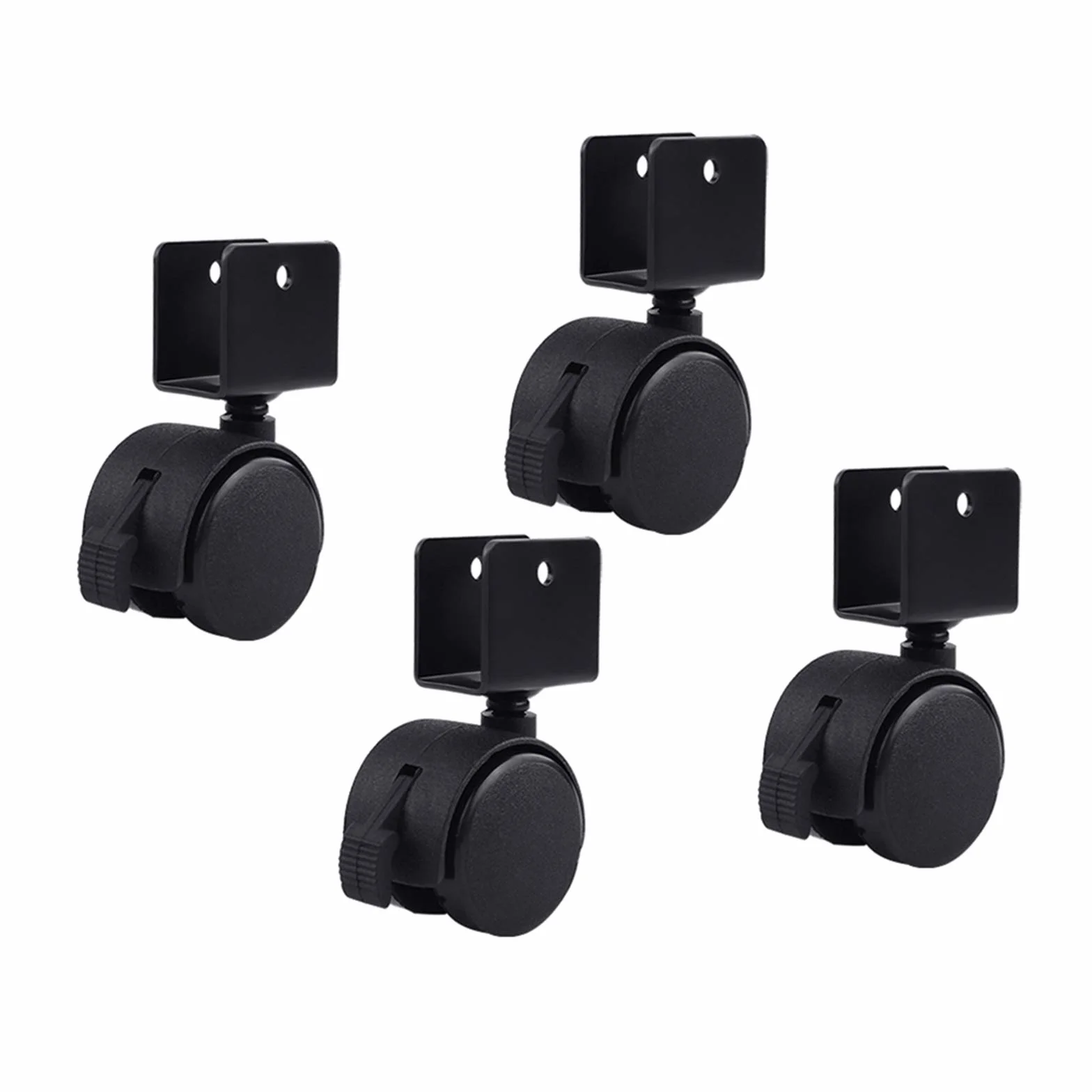 Roulettes de Meubles X4, Roues Pivotantes en Polyuréthane, Frein, 18 mm, Noir