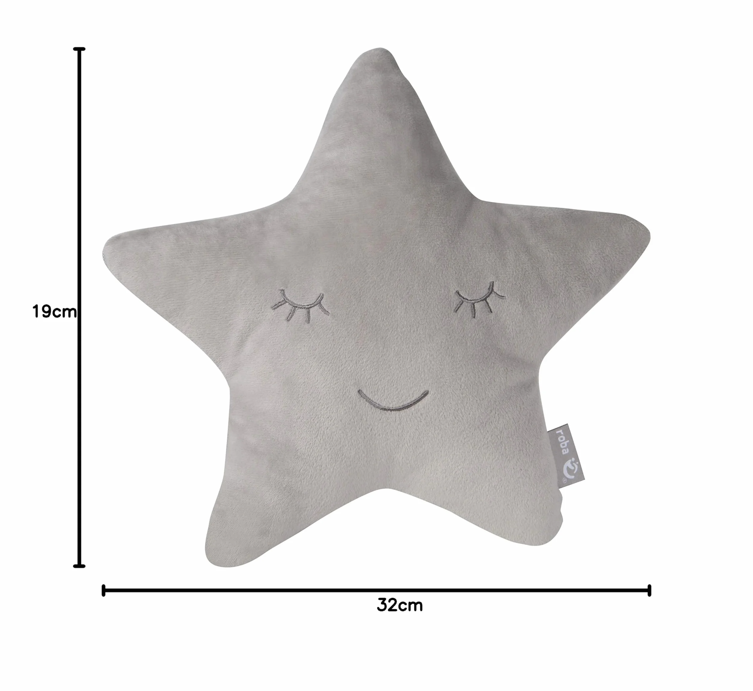 roba Coussin Décoratif Étoile 32 x 28 cm Oreiller Bébé Peluche Visage Souriant Brodé Gris Argenté