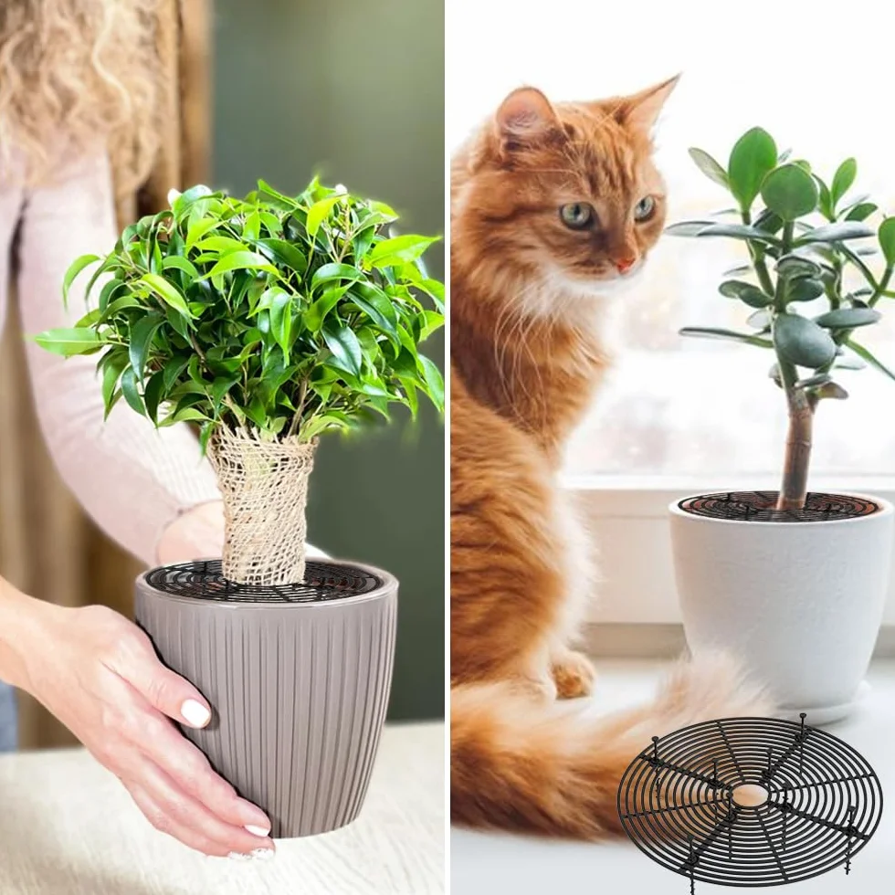 Grille Protection Plante Noir 30 cm Plastique Cache Pot Protège Pot de Fleur Chat