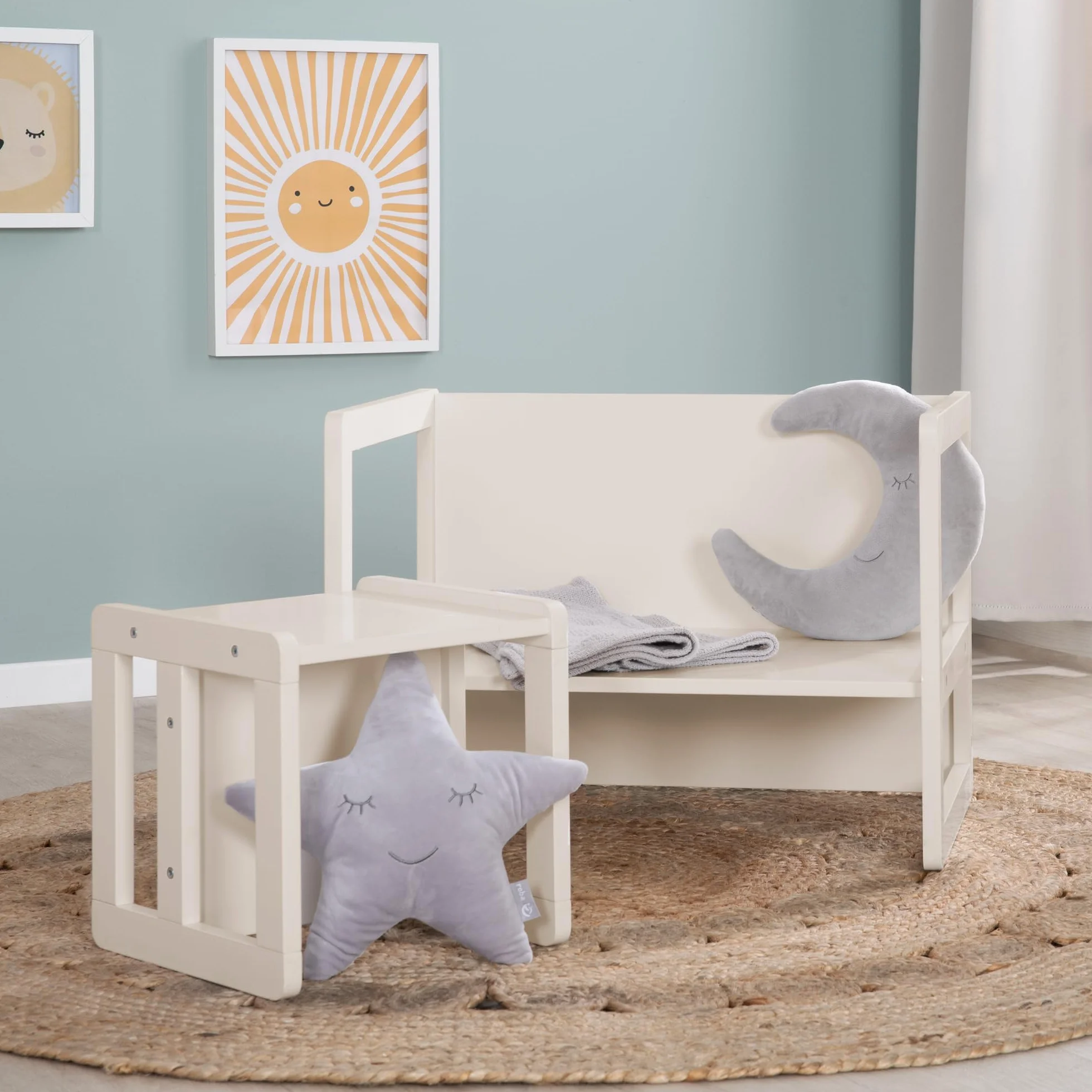 Ensemble Table et Chaise Réversibles Enfants Bois Laqué Beige 3 Hauteurs d'Assise 9 Mois à 10 Ans