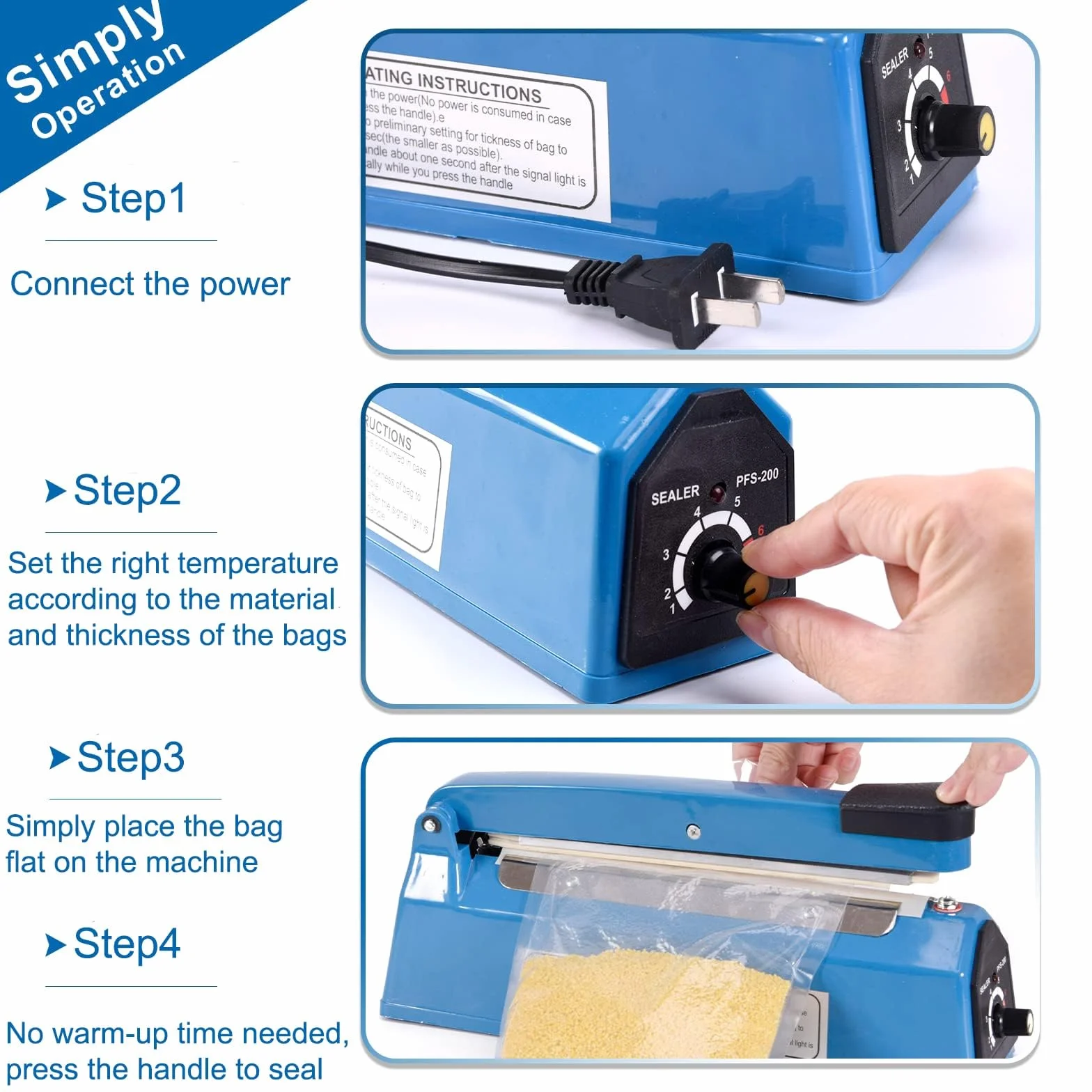 Apstour Scelleuse Thermique Soudeuse manuelle pour sachets plastique machine thermoscellage Impulse PE PP