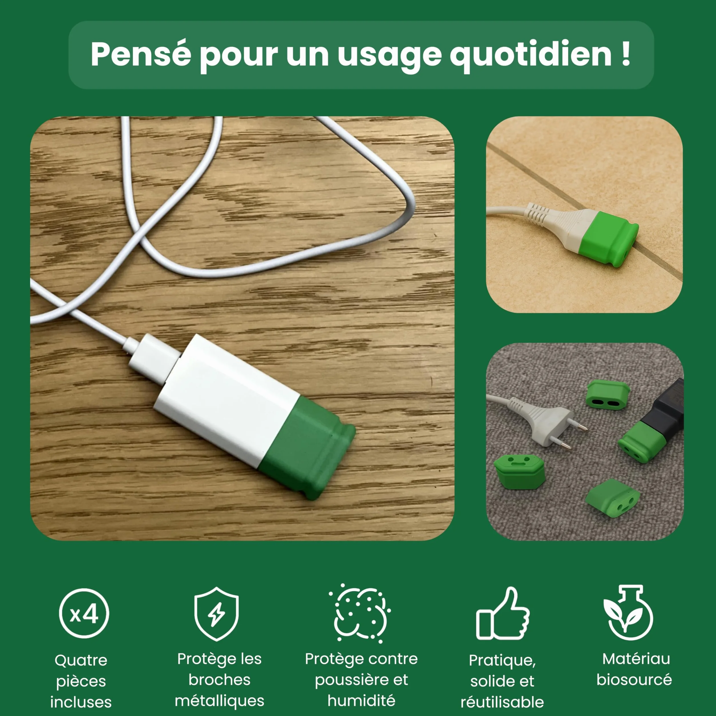 Lot de 4 Capuchons de Protection Câble Électrique EU CEE 7/16 Anti-Poussière Anti-Corrosion