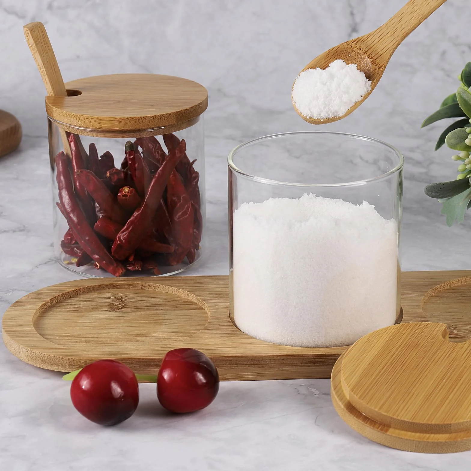 Czemo Set de 3 Bocaux en Verre 300ML pour Épices avec Couvercles en Bambou