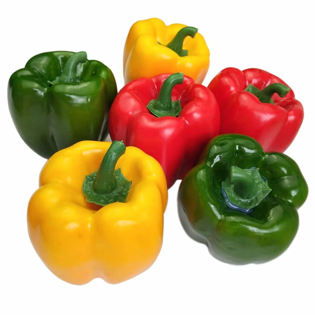 Lorigun Poivrons Artificiels 6Pcs Rouge Vert Jaune Légumes Décoratifs en Mousse