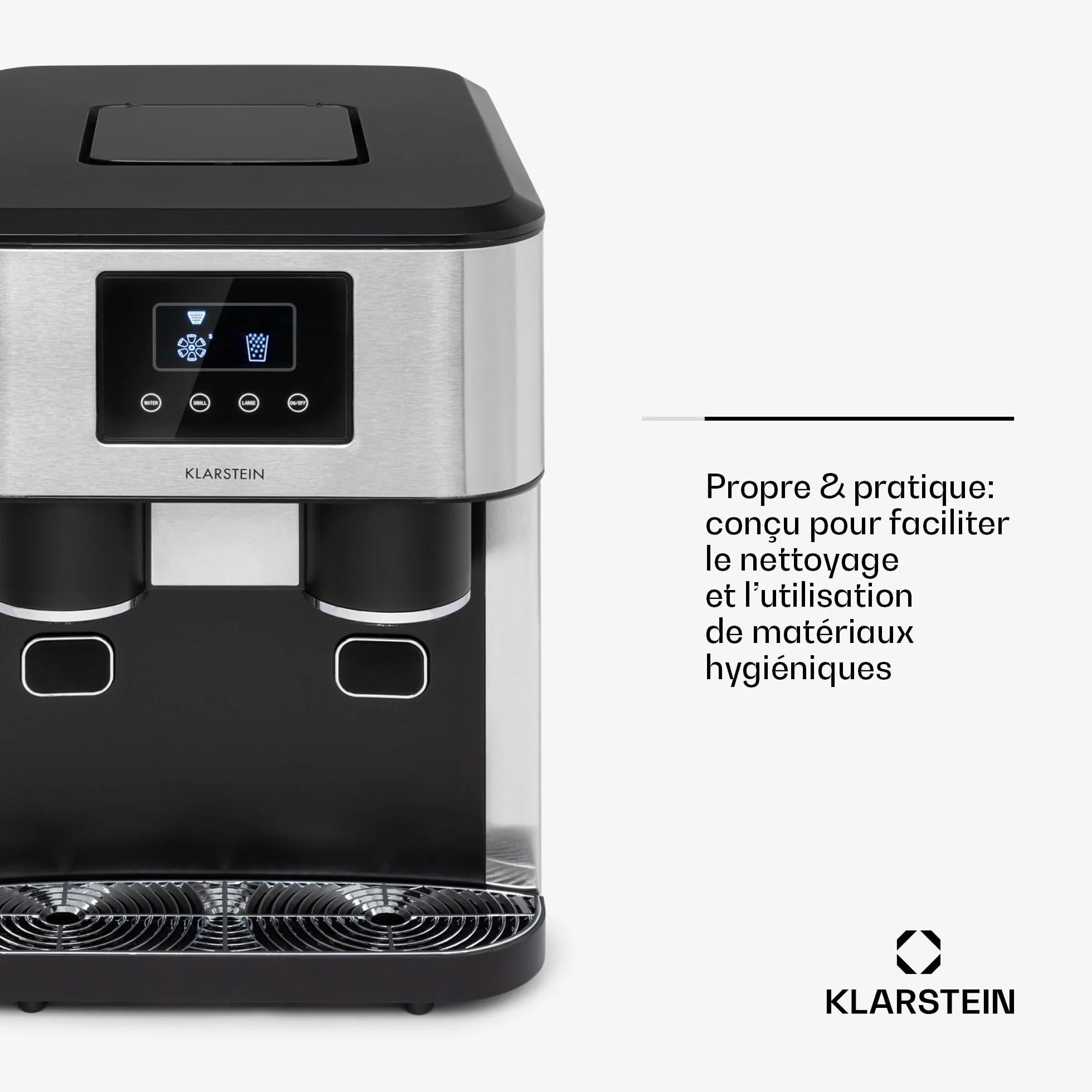 Klarstein Machine à Glaçons 1.8L, 15kg/24h, Ice Maker avec Alarme