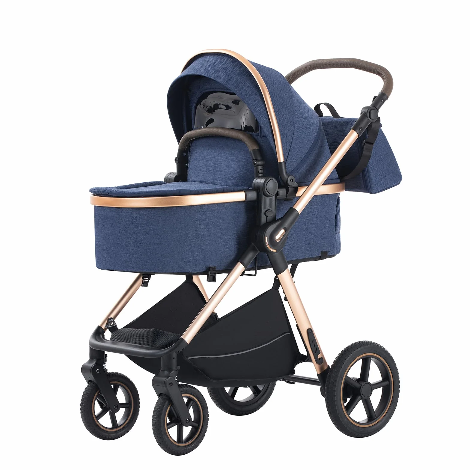Poussette Combinée 3 en 1 Cadre Aluminium Paysage Haut Poignée Réglable D2 BLUE H2-D