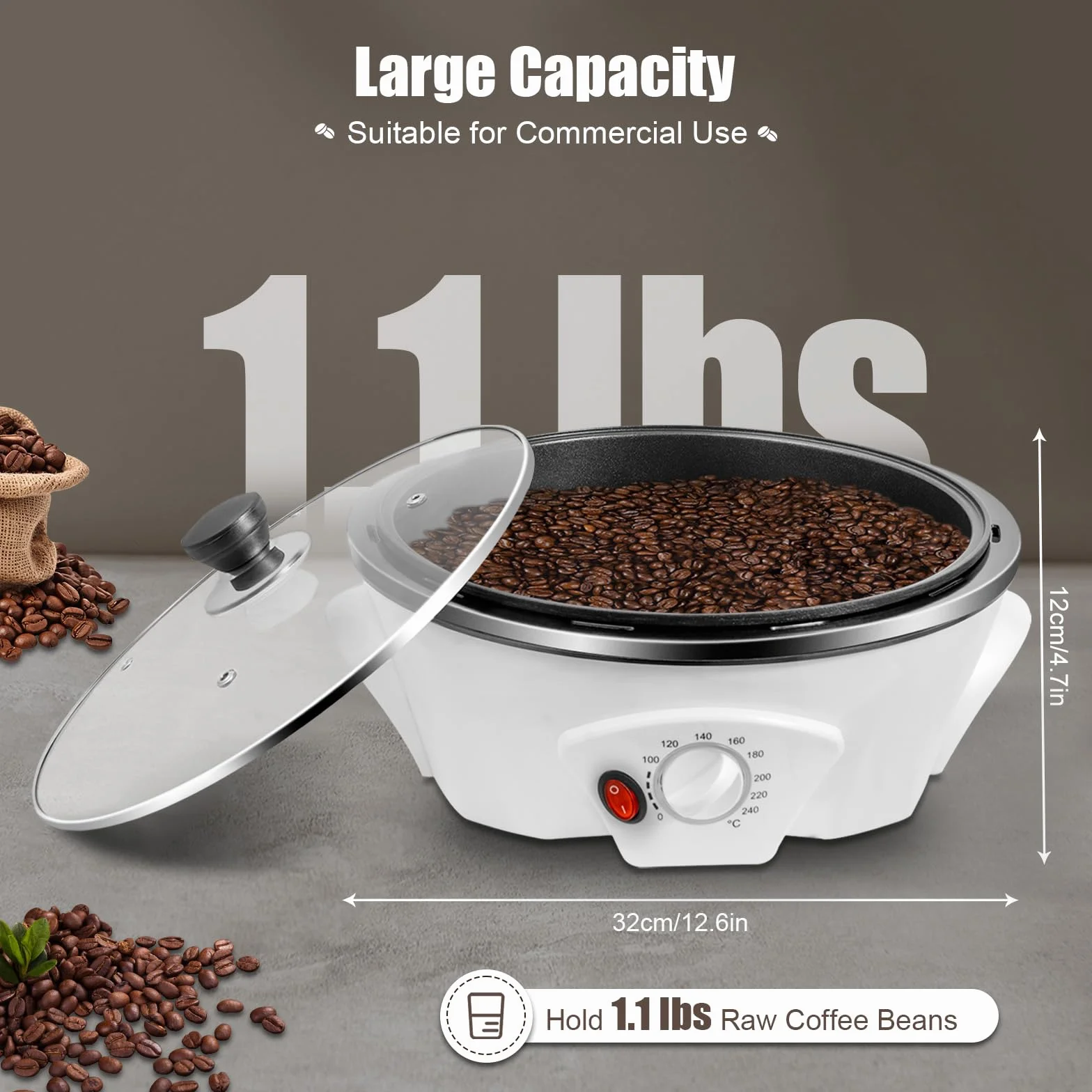 Machine à torréfaction à café électrique 500 g 0-240 °C réglable torréfacteur multifonction grains café noix pop-corn