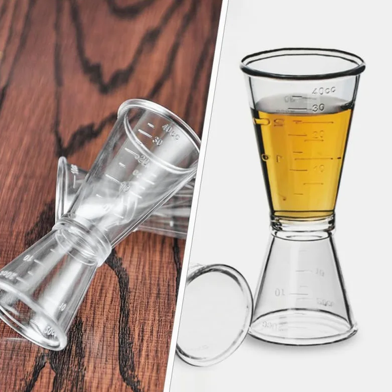 ULTECHNOVO Lot de 6 tasses à mesurer en plastique à double doseur à cocktail à long manche