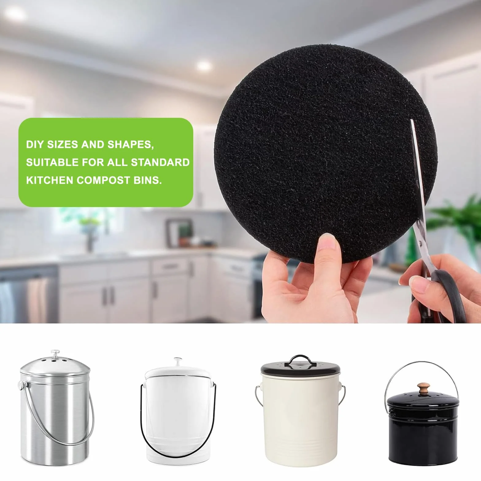 Filtres à Charbon Actif Anti-Odeur pour Poubelles à Compost Ronds 8 Pièces, Jusqu'à 17 cm