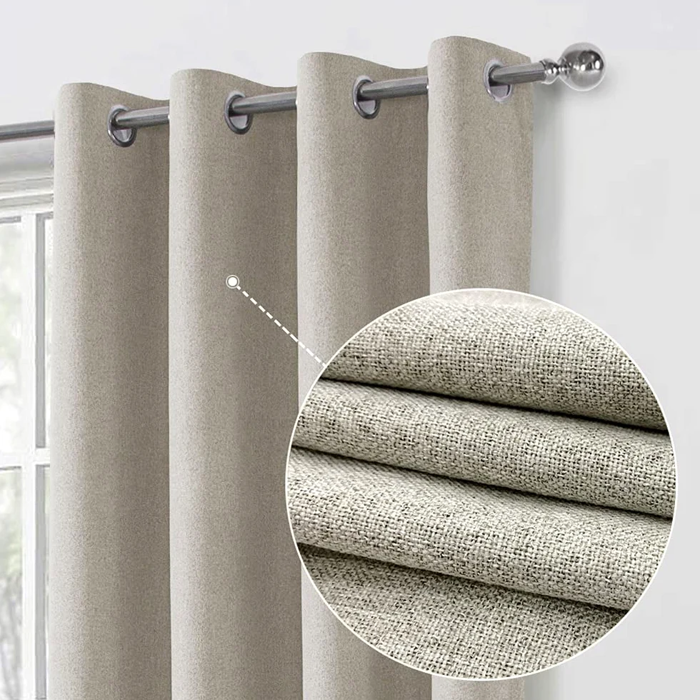 always4u 100% Rideaux Occultants en Faux Lin avec Doublure Rideaux à Oeillets pour Chambre et Salon Élégant Beige Lot de 2 140cm x 260cm