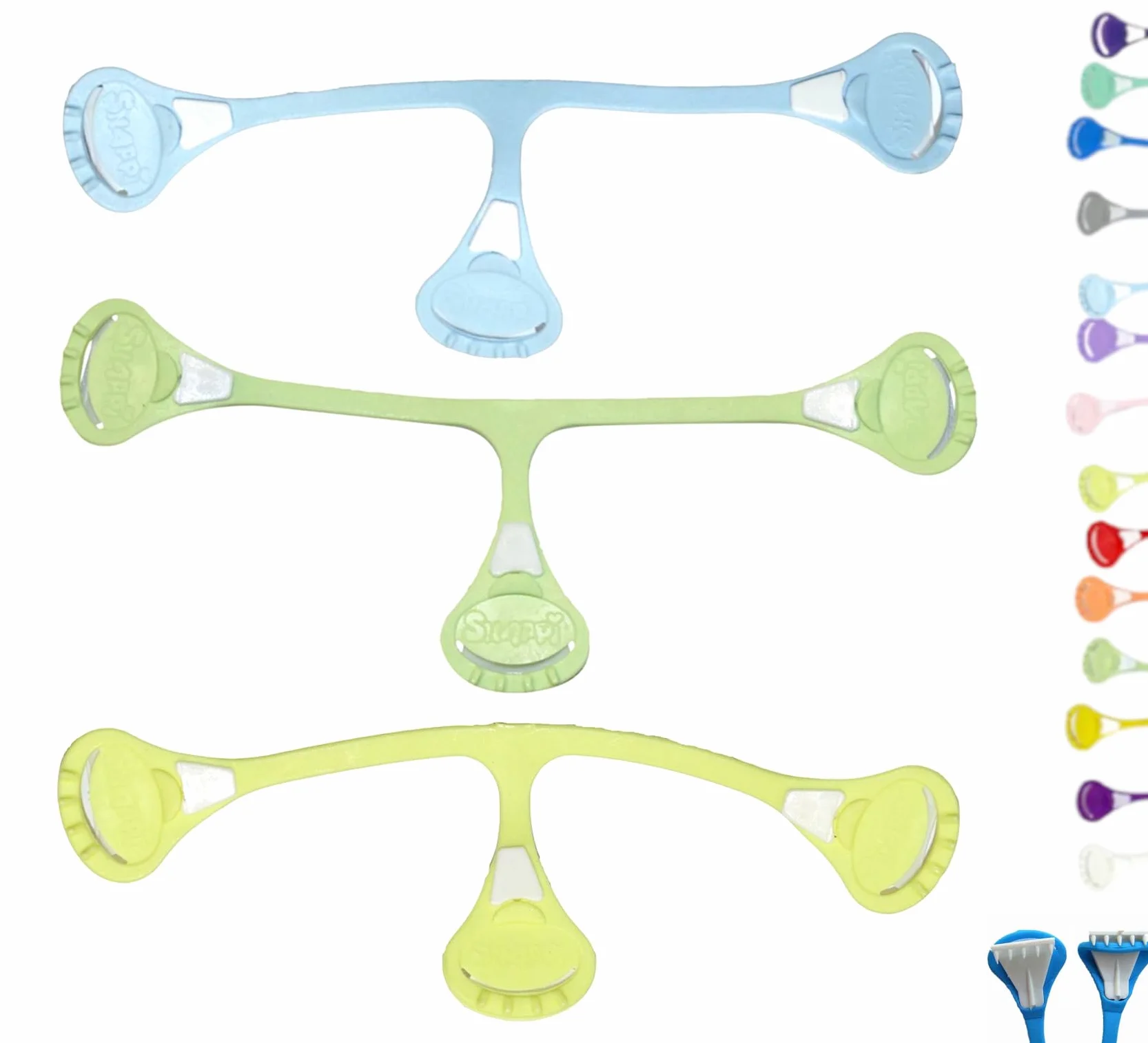 Snappi Lot de 3 pinces à couches pour langes en tissu - Bleu clair/Vert clair/Jaune clair (jusqu'à 18 mois)