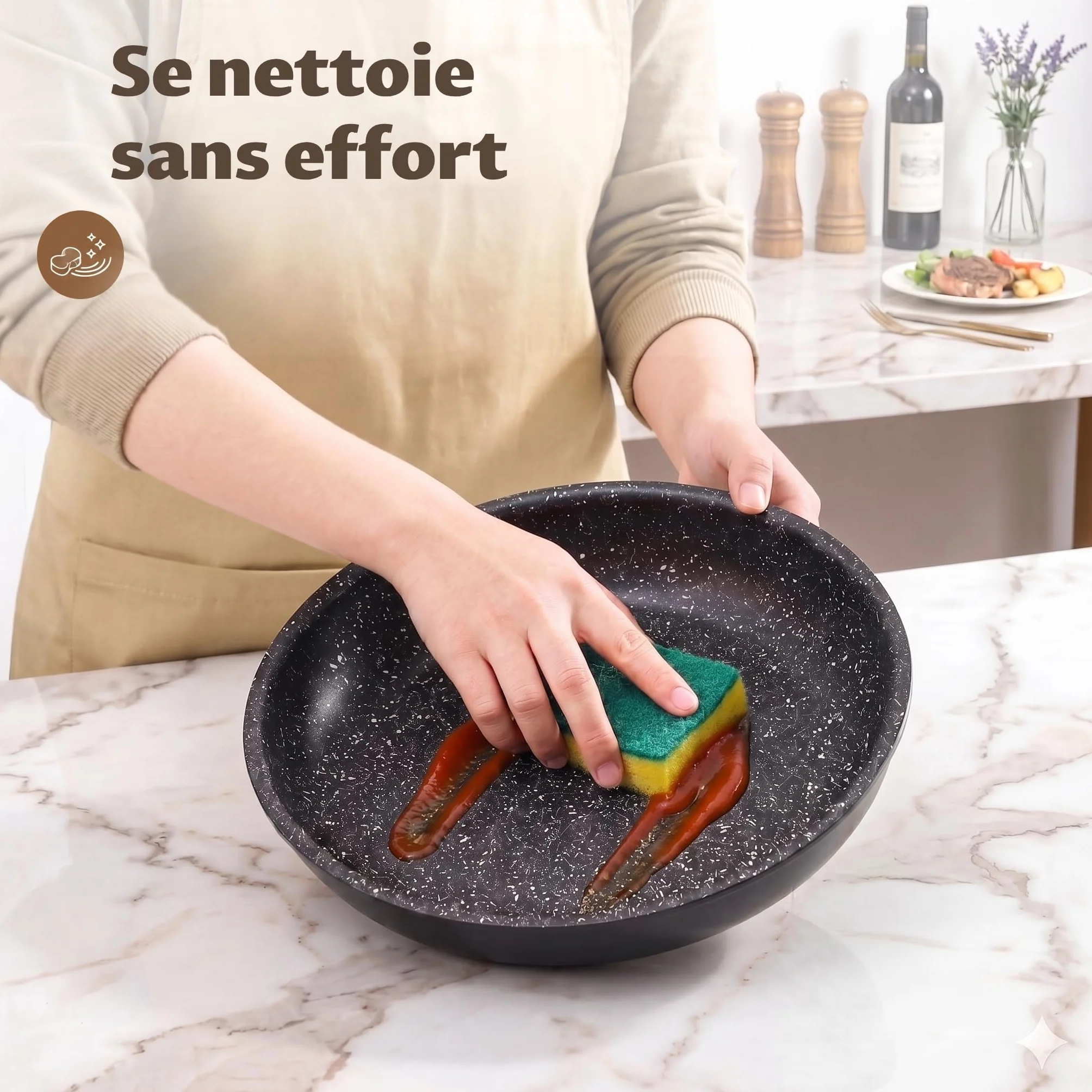 Lot de 3 Poêles avec Poignée Amovible 20/24/28 cm Anti-adhésif Induction Tous Feux Empilables