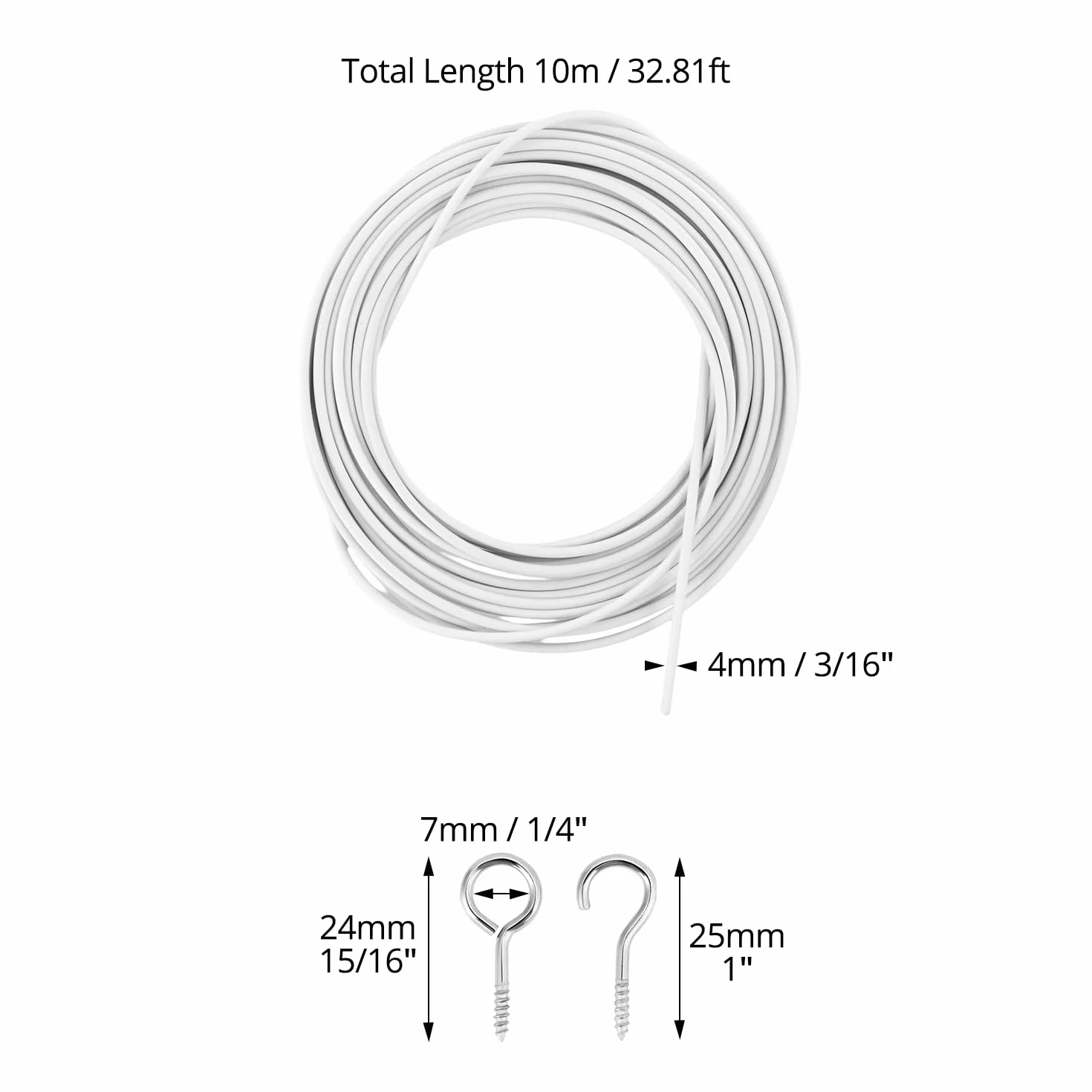 QWORK 10m Cable pour Rideaux Blanc avec Oeillets et Crochets